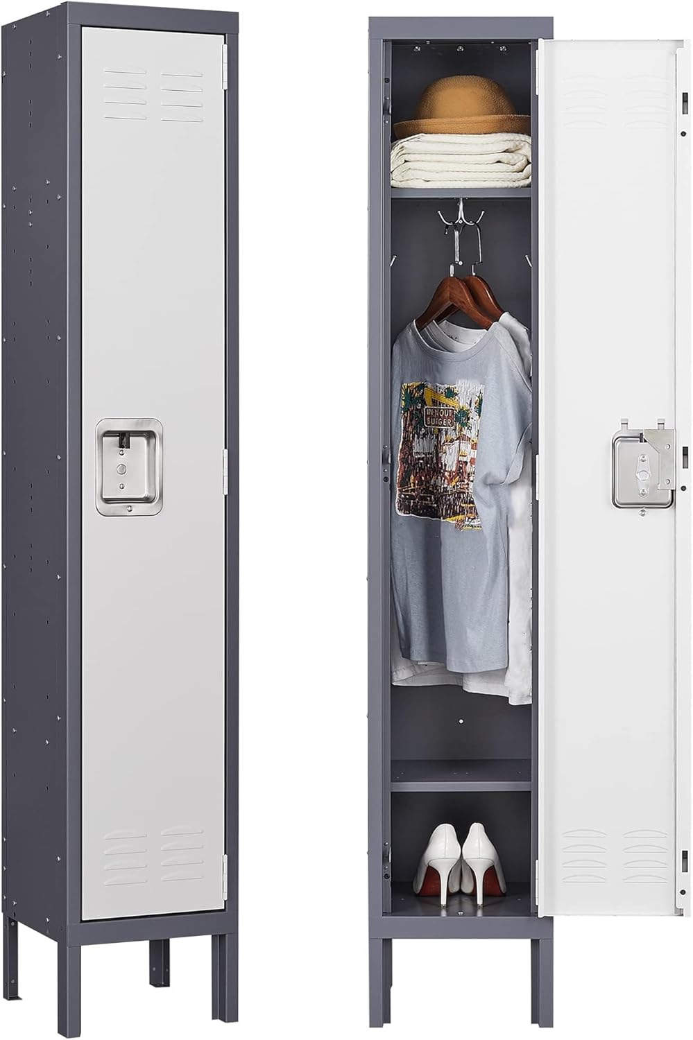 Storage Lockers with Lock Door,Metal Storage Cabinet 4 Tier for Employees, School,Gym, Home,Office(4 Door-Gray)