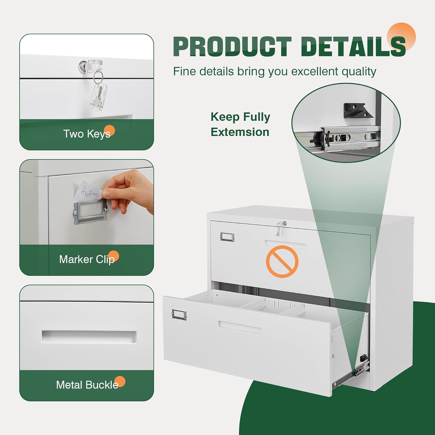 Metal Lateral File Cabinets with Lock,2 Drawer Steel Wide Filing Organization Storage Cabinets,Home Office Furniture for Hanging Files Letter/Legal/F4/A4 Size (Blcak-2 Drawer)