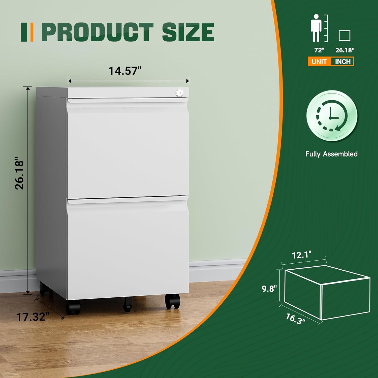 3 Drawer Mobile File Cabinet with Lock,Under Desk Metal Filing Cabinets for Home Office Organizer Letters/Legal/A4((Fully Assembled-Black)