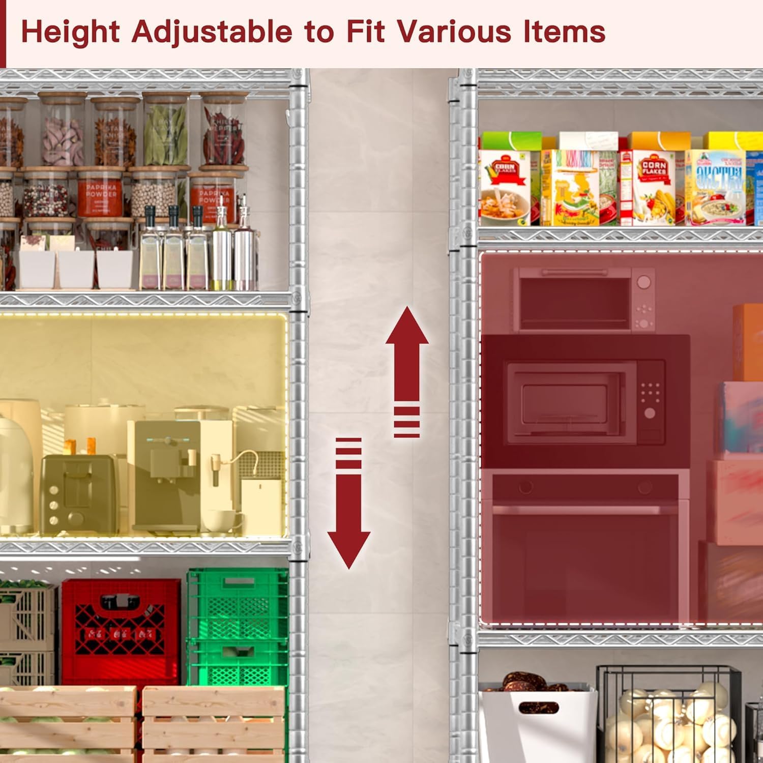 5-Tier Heavy Duty Wire Shelving with Wheels, Adjustable NSF-Certified Rolling Storage Rack for Kitchen, Garage & Laundry, 36"W x 14"D x 74"H