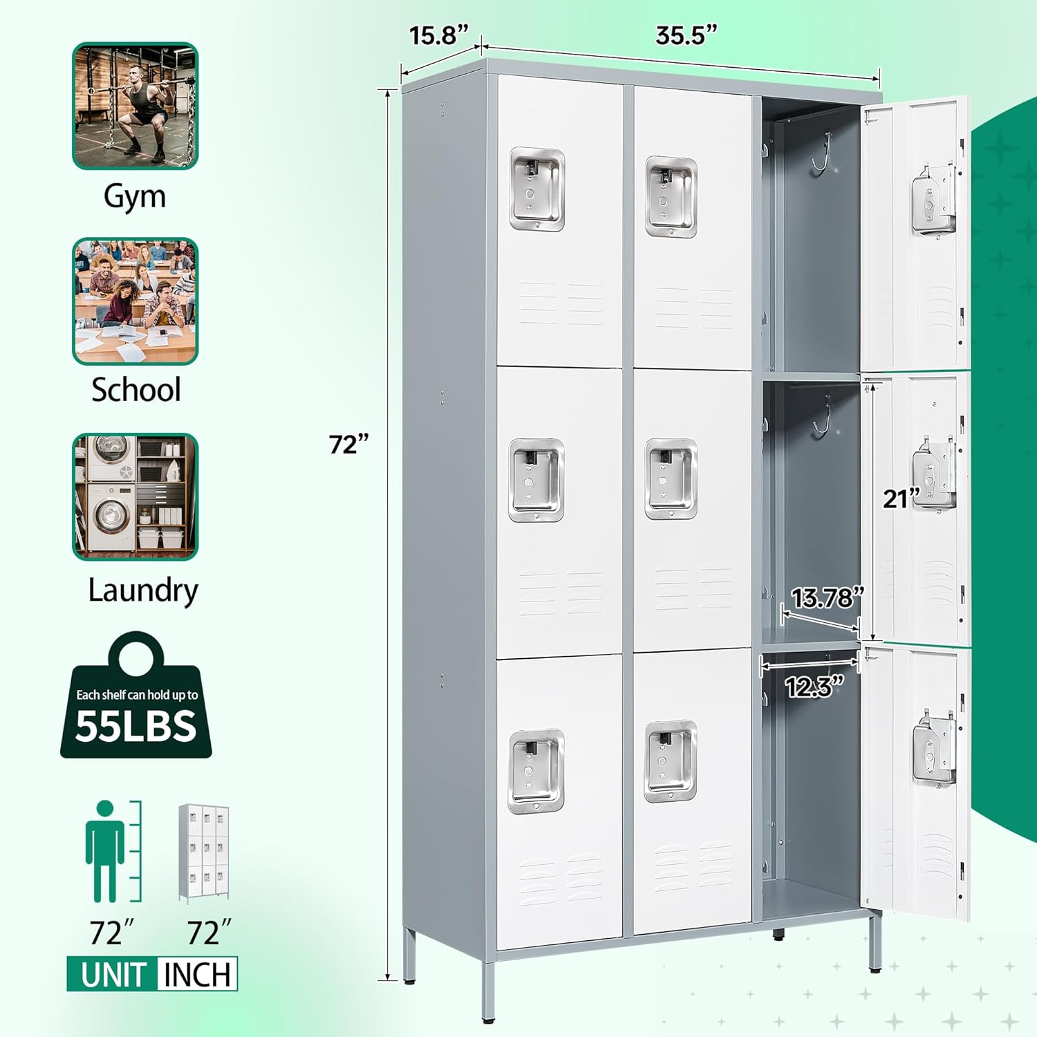 Metal Lockers for Employees-6 Door Storage Locker with Shelves and Lockable Steel Cabinet for School,Gym,Office,Staff (Gray, 6 Door)