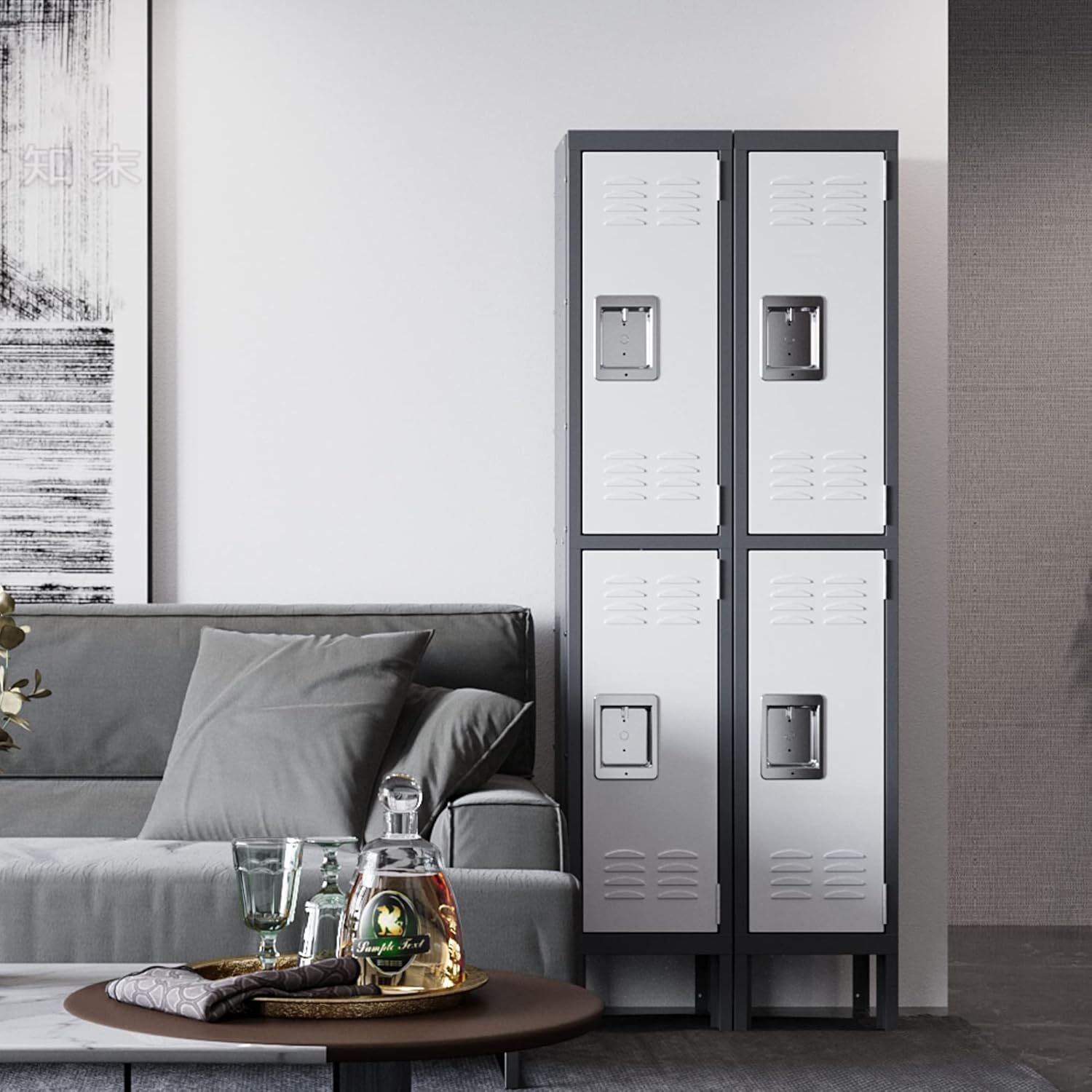 Storage Lockers with Lock Door,Metal Storage Cabinet 4 Tier for Employees, School,Gym, Home,Office(4 Door-Gray)