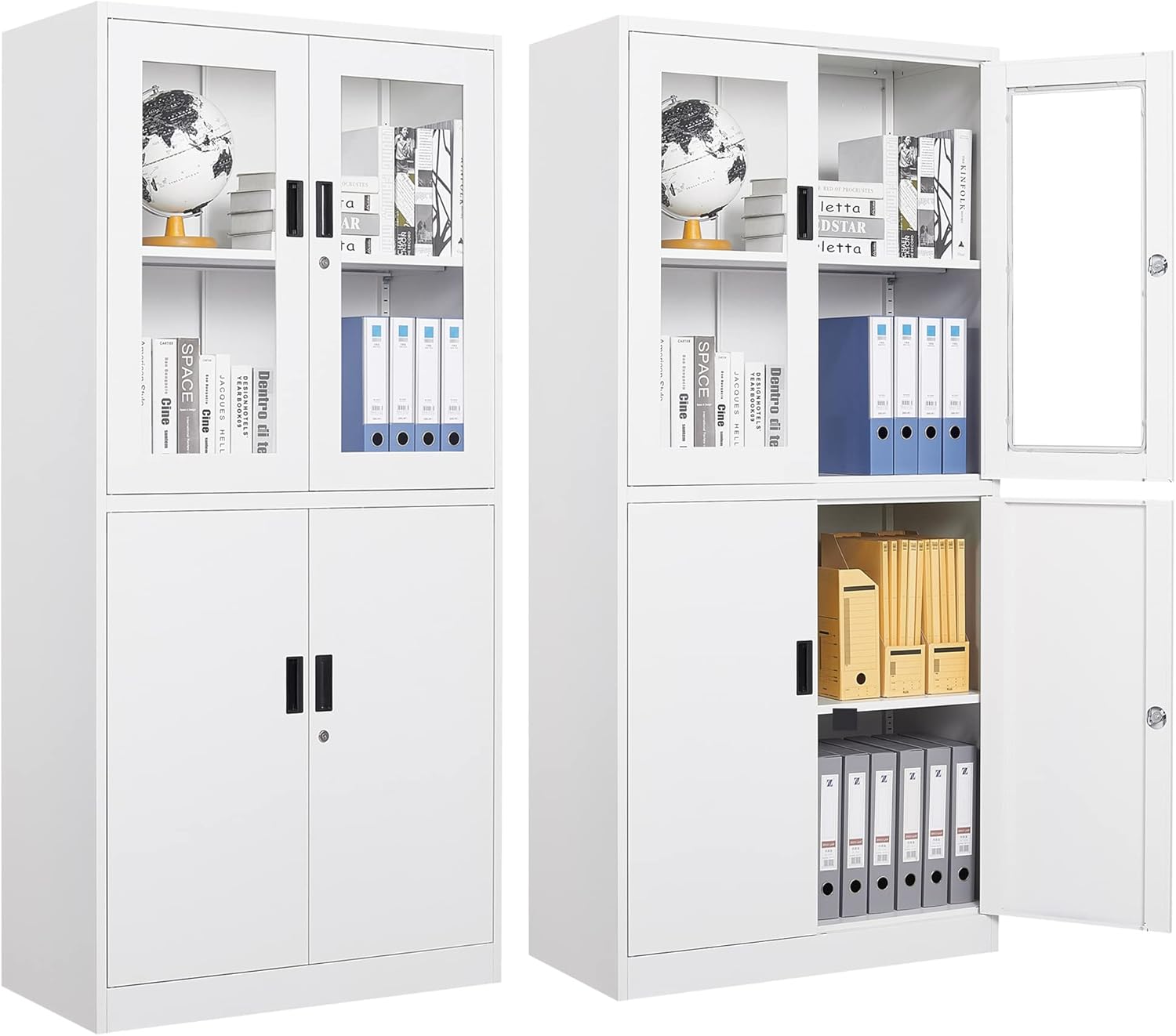 Storage Cabinet with Doors and Shelves,71" Steel Locker Acrylic Glass Door with Lock, for School Home Office