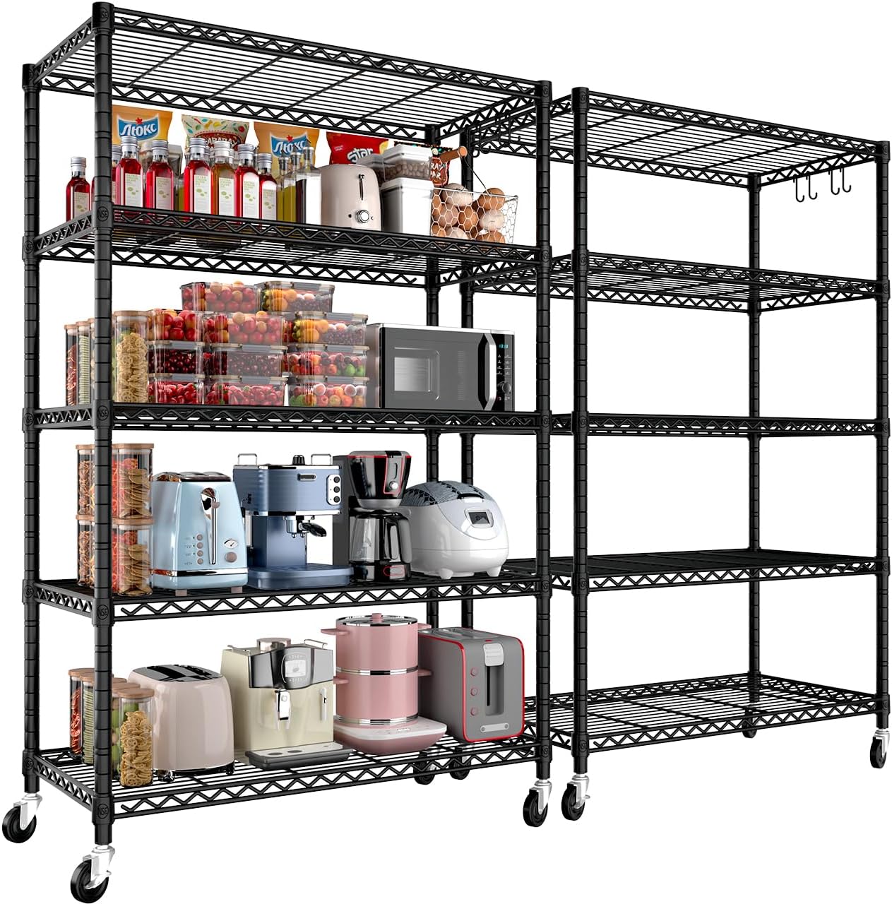 5-Tier Heavy Duty Wire Shelving Unit, Adjustable NSF-Certified Steel Storage Rack for Garage, Kitchen & Pantry, 35.5"W x 14"D x 72"H, Black