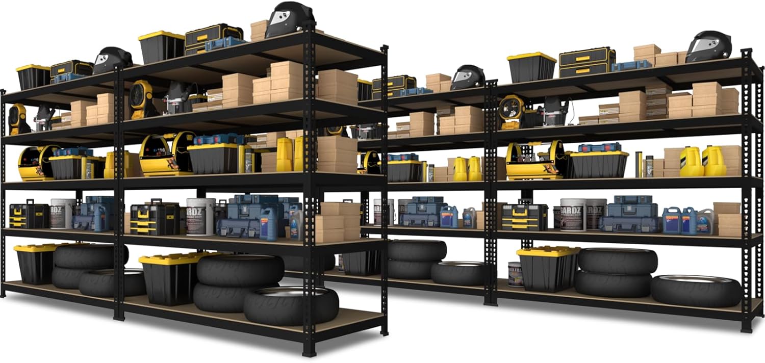 5-Tier Heavy Duty Metal Storage Shelves, Adjustable Utility Rack for Garage, Pantry & Closet, 28"W x 12"D x 59"H, Black