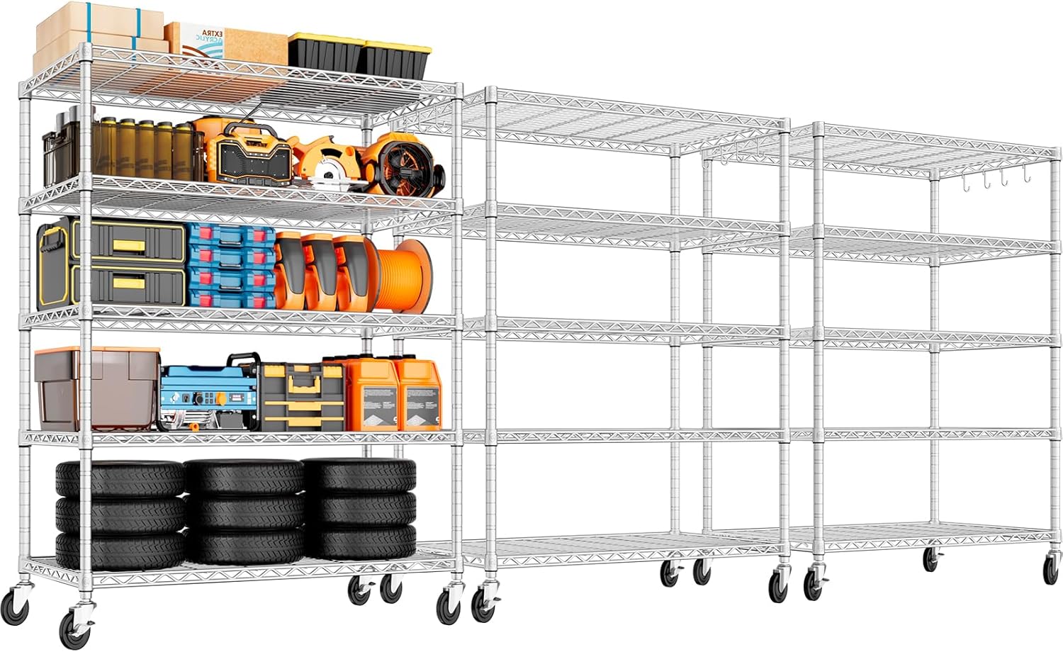 5-Tier Heavy Duty Wire Shelving with Wheels, Adjustable NSF-Certified Rolling Storage Rack for Kitchen, Garage & Laundry, 36"W x 14"D x 74"H