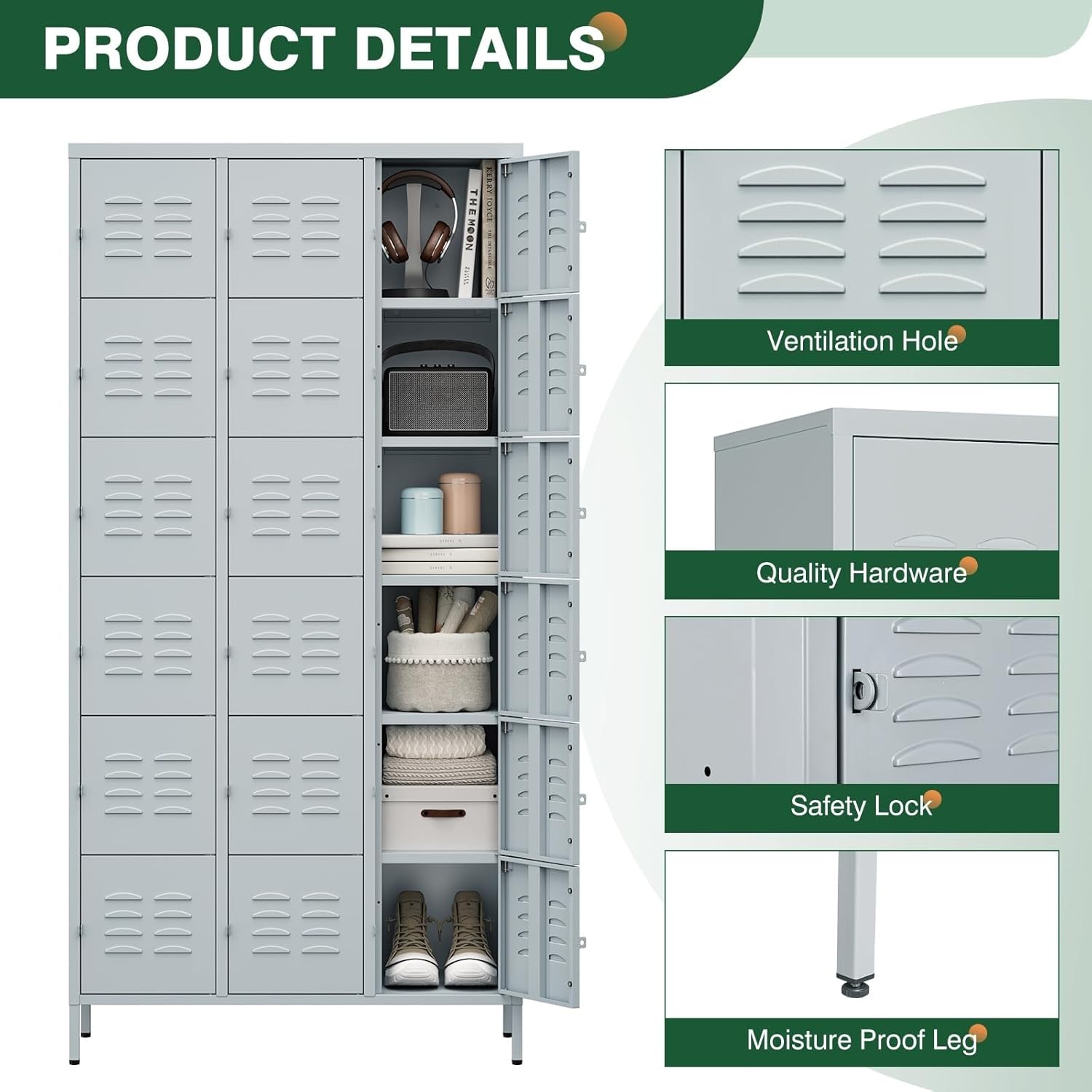 Metal Lockers for Employees-6 Door Storage Locker with Shelves and Lockable Steel Cabinet for School,Gym,Office,Staff (Gray, 6 Door)