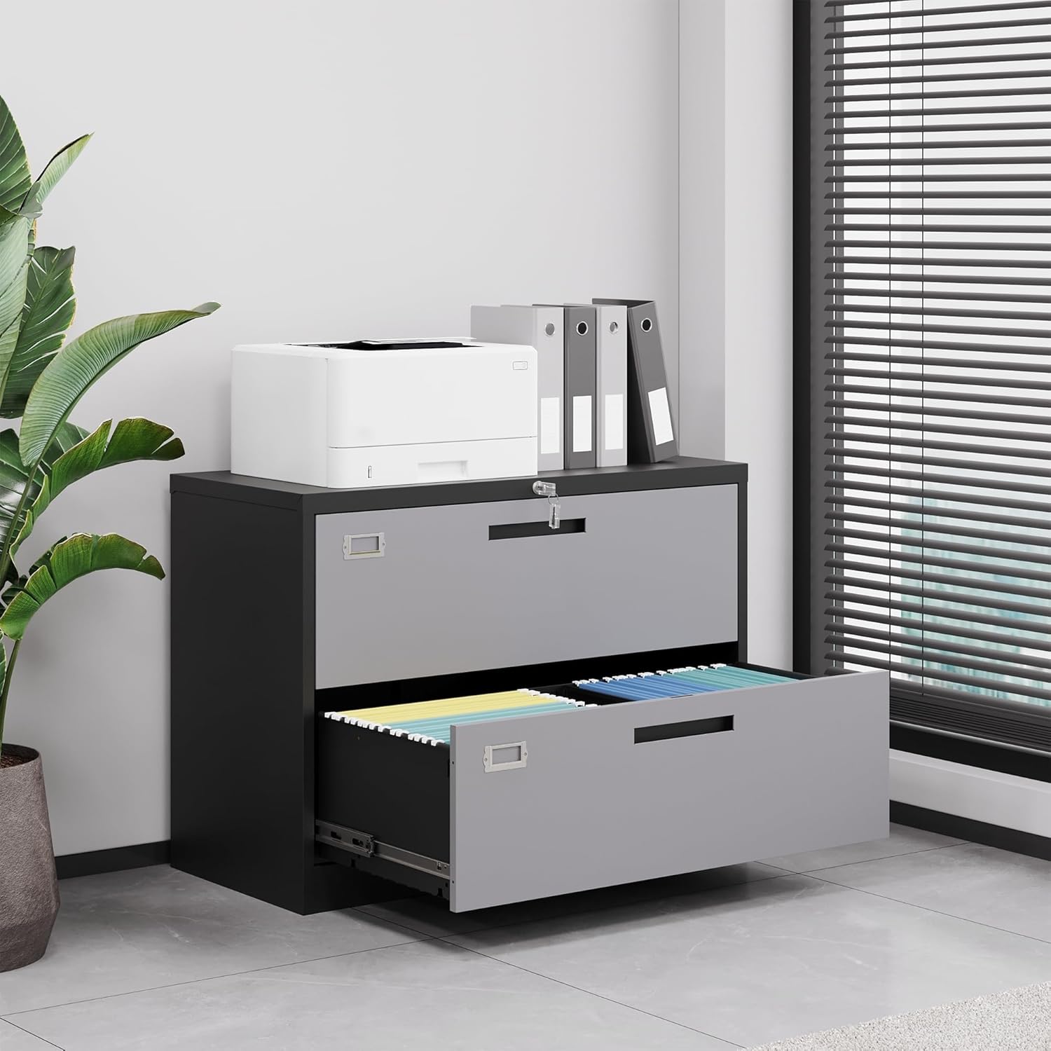 Metal Lateral File Cabinets with Lock,2 Drawer Steel Wide Filing Organization Storage Cabinets,Home Office Furniture for Hanging Files Letter/Legal/F4/A4 Size (Blcak-2 Drawer)