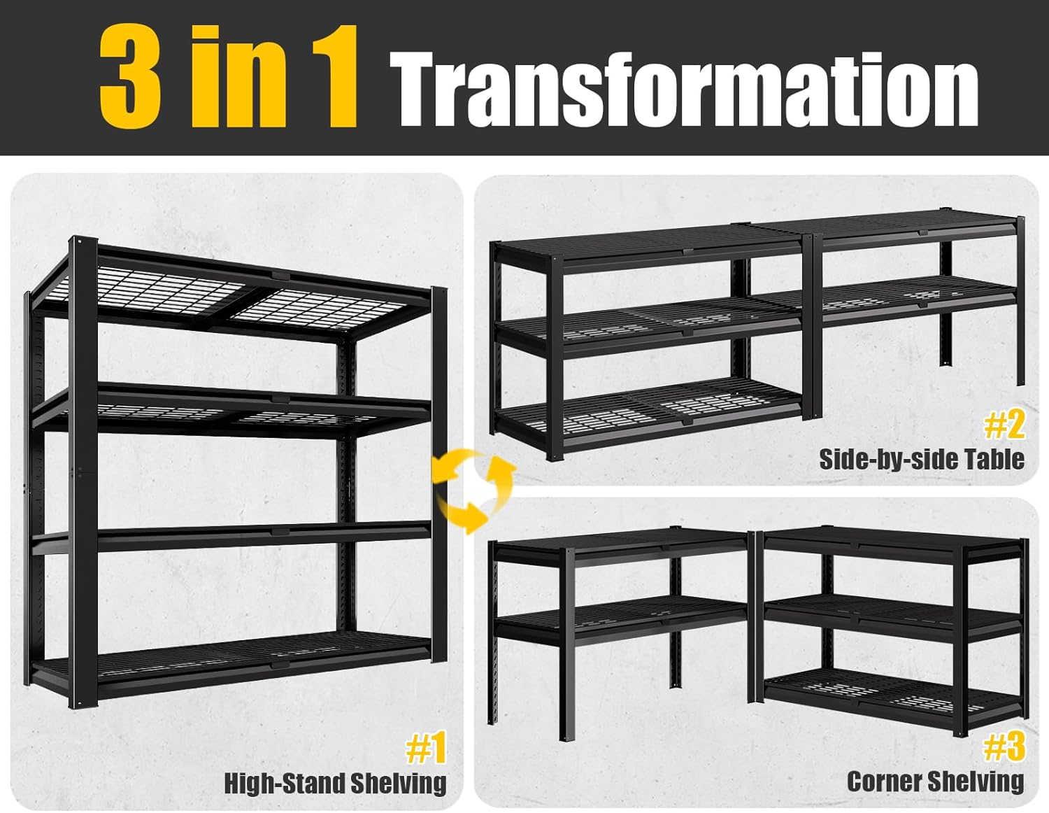 4-Tier Heavy Duty Wire Shelving Unit, Adjustable Garage Storage Rack for Warehouse, Basement & Pantry, 40"W x 20"D x 60"H, Black