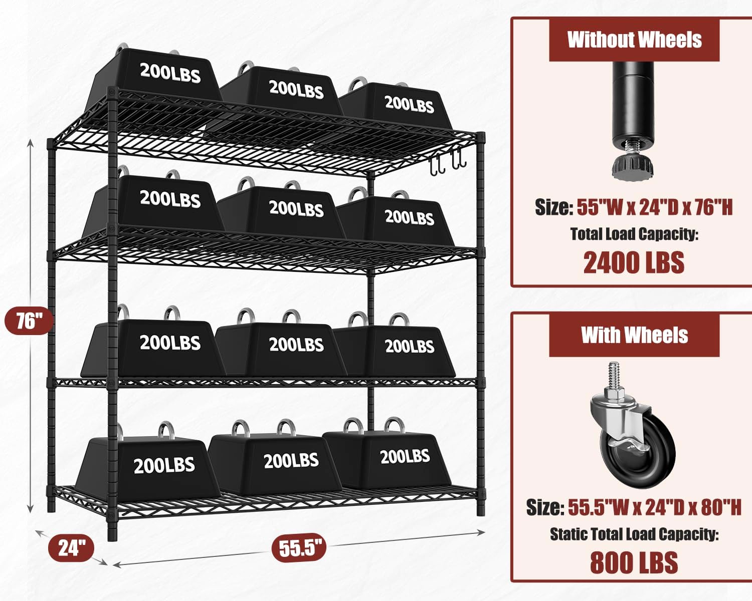 5-Tier Heavy Duty Wire Shelving Unit, Adjustable NSF-Certified Steel Storage Rack for Garage, Kitchen & Pantry, 35.5"W x 14"D x 72"H, Black