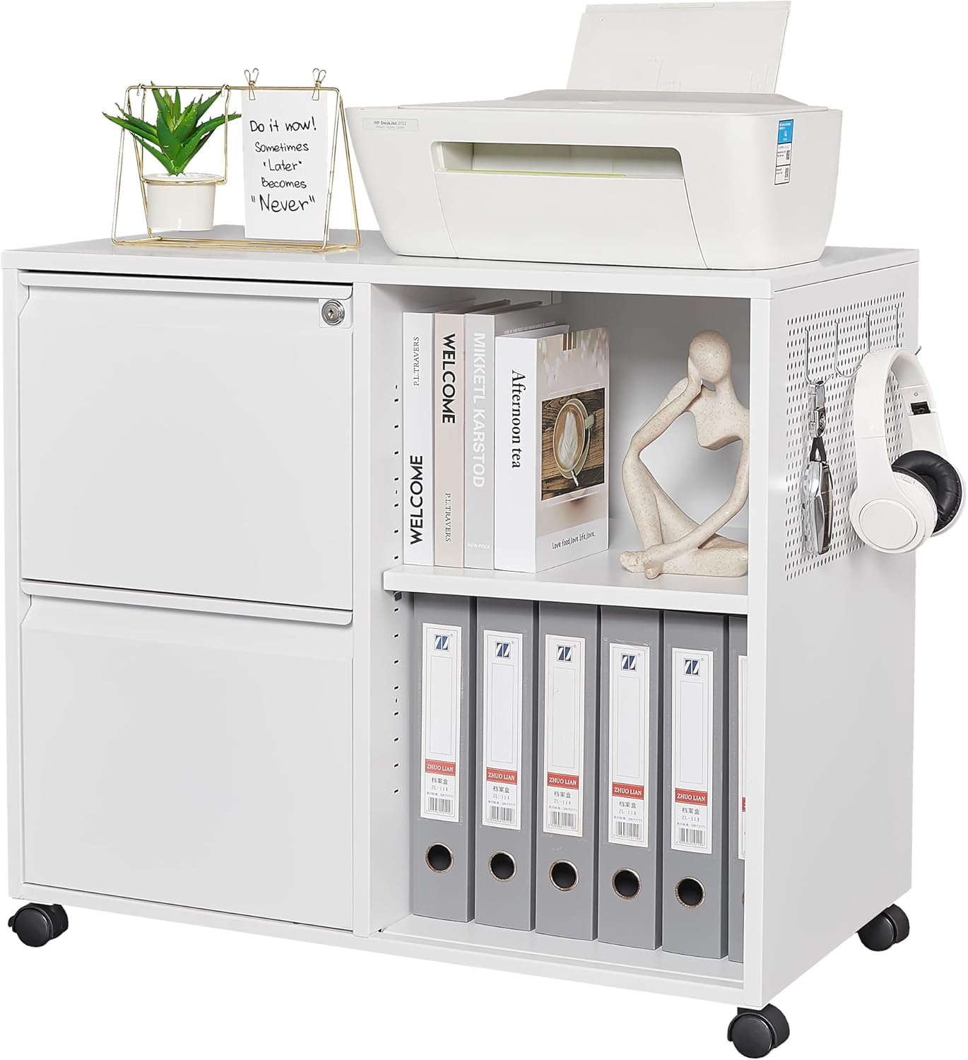 Mobile 3 Drawer File Cabinet with Lock-Metal Lateral Rolling Printer Stand Filing Cabinets for Home Office-Storage A4/F4/Letter (Black)