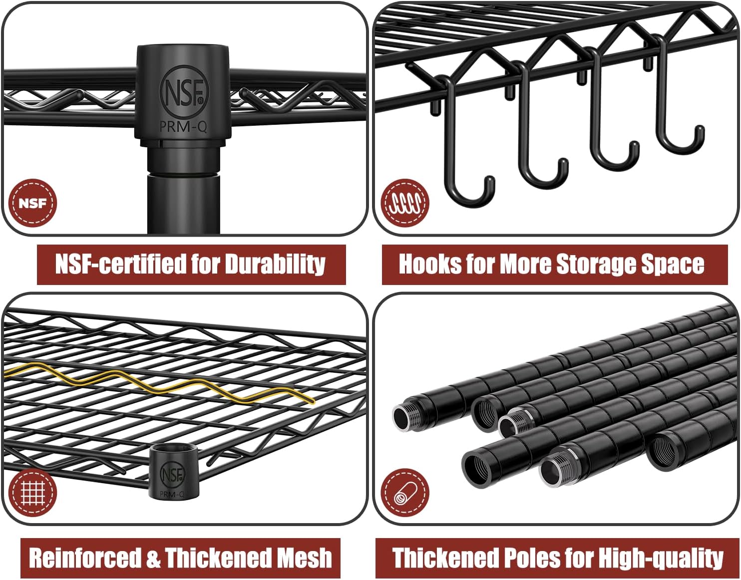 6-Tier Heavy Duty Wire Shelving with Wheels, Adjustable NSF-Certified Steel Storage Rack for Kitchen, Garage & Laundry, 36"W x 16"D x 79"H