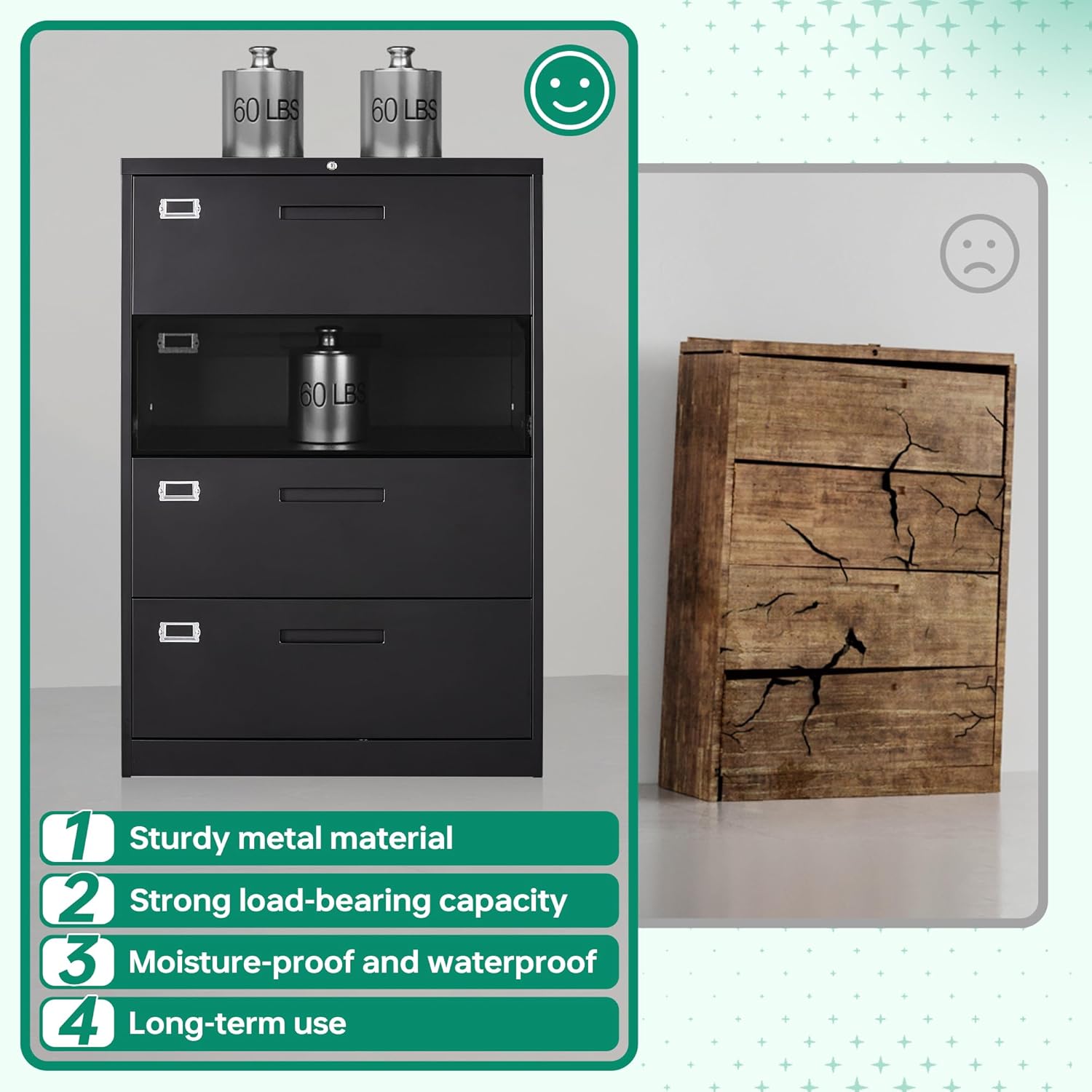 Metal Lateral File Cabinets with Lock,2 Drawer Steel Wide Filing Organization Storage Cabinets,Home Office Furniture for Hanging Files Letter/Legal/F4/A4 Size (Blcak-2 Drawer)