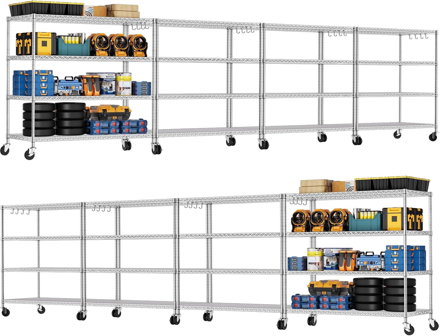 5-Tier Heavy Duty Wire Shelving with Wheels, Adjustable NSF-Certified Rolling Storage Rack for Kitchen, Garage & Laundry, 36"W x 14"D x 74"H