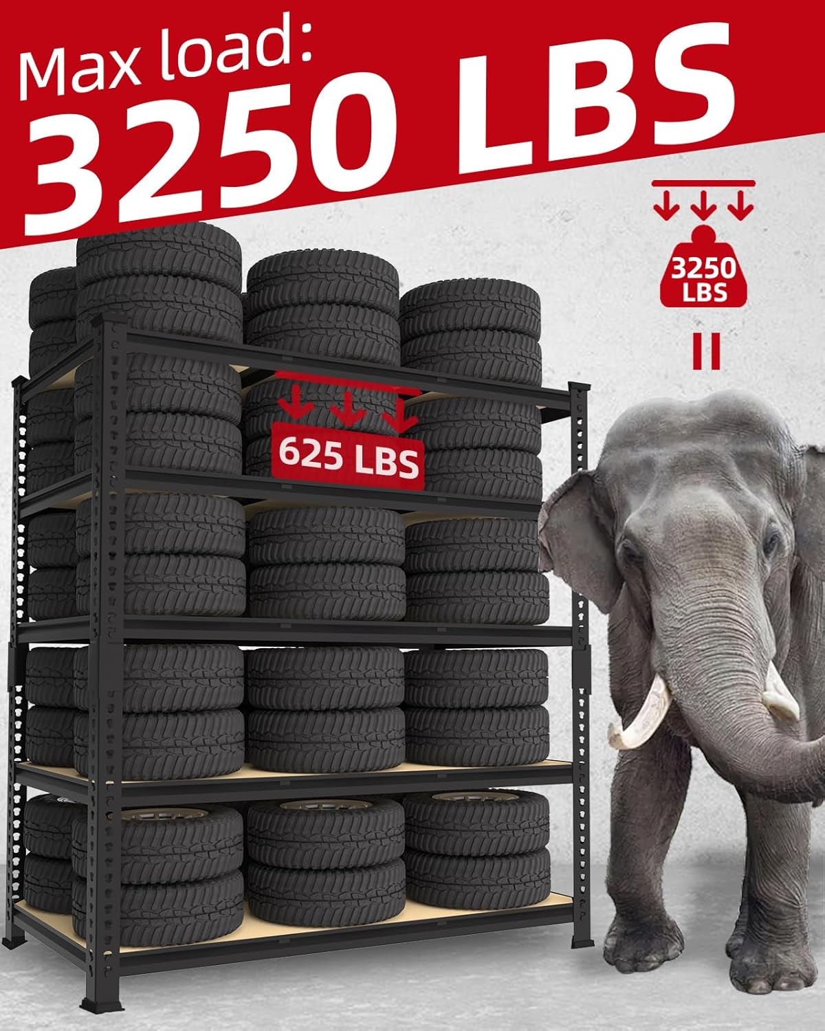 Adjustable Heavy Duty Metal Shelving Unit for Garage, Pantry & Basement Storage, 48"W x 24"D x 72"H, Black