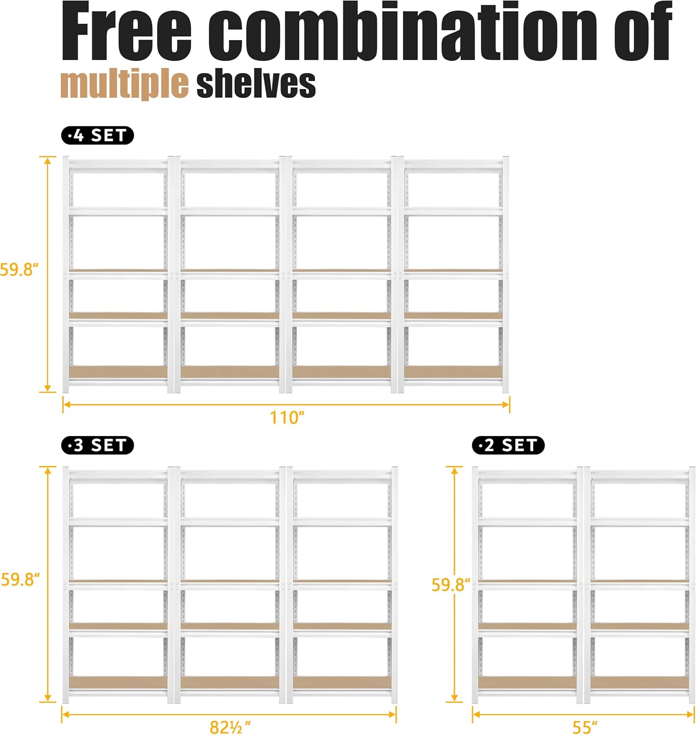 5-Tier Adjustable Bookshelf, Modern Open Storage Shelf for Living Room, Bedroom & Office, 27.6"W x 11.8"D x 59.8"H, White