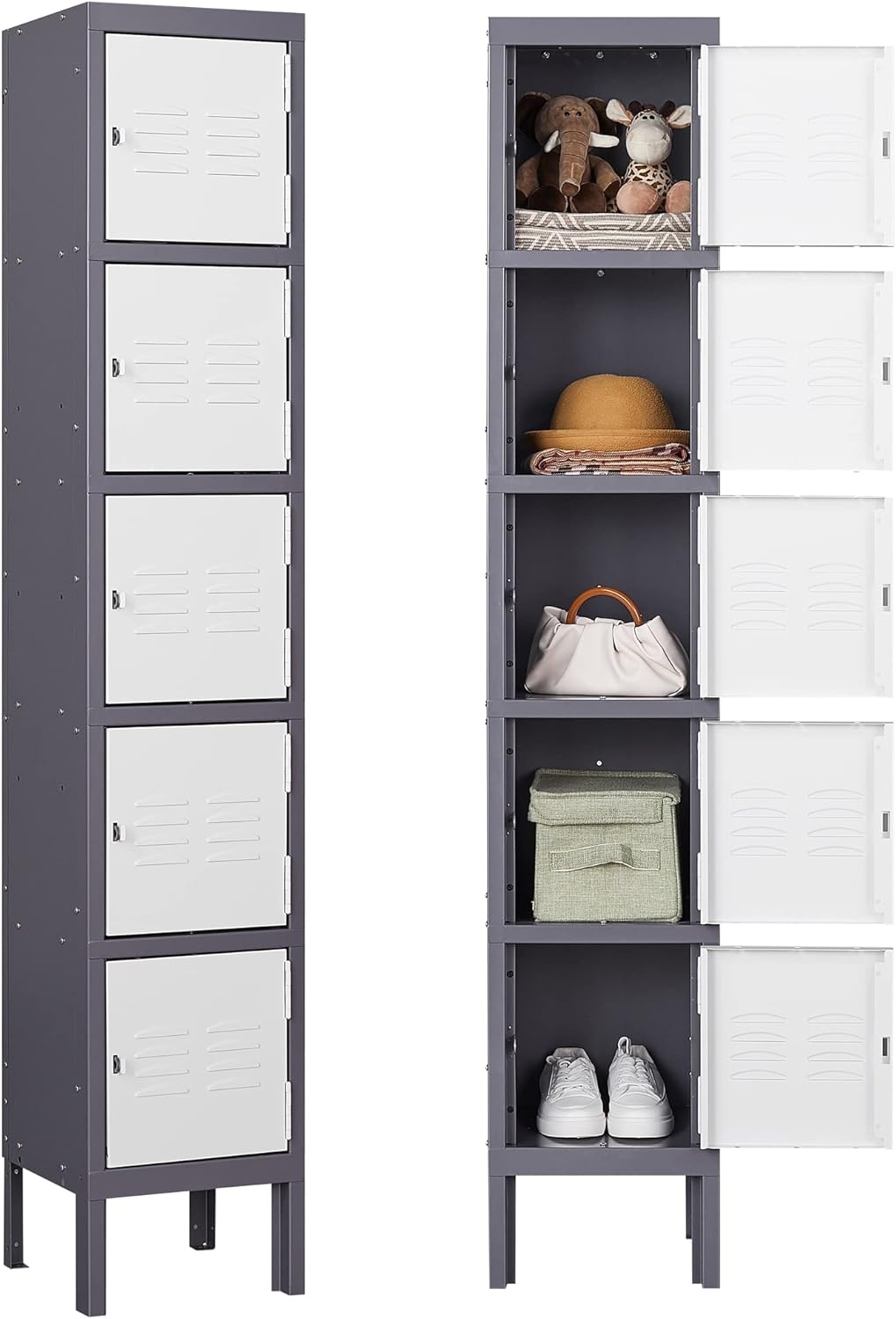 Storage Lockers with Lock Door,Metal Storage Cabinet 4 Tier for Employees, School,Gym, Home,Office(4 Door-Gray)