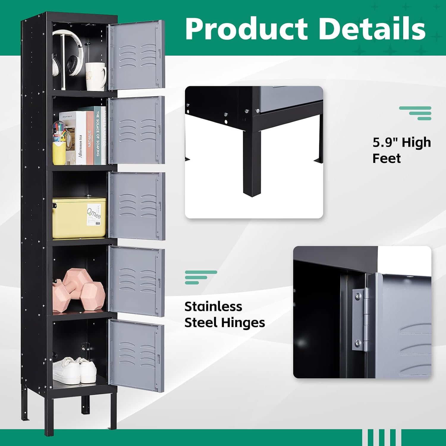 Storage Lockers with Lock Door,Metal Storage Cabinet 4 Tier for Employees, School,Gym, Home,Office(4 Door-Gray)