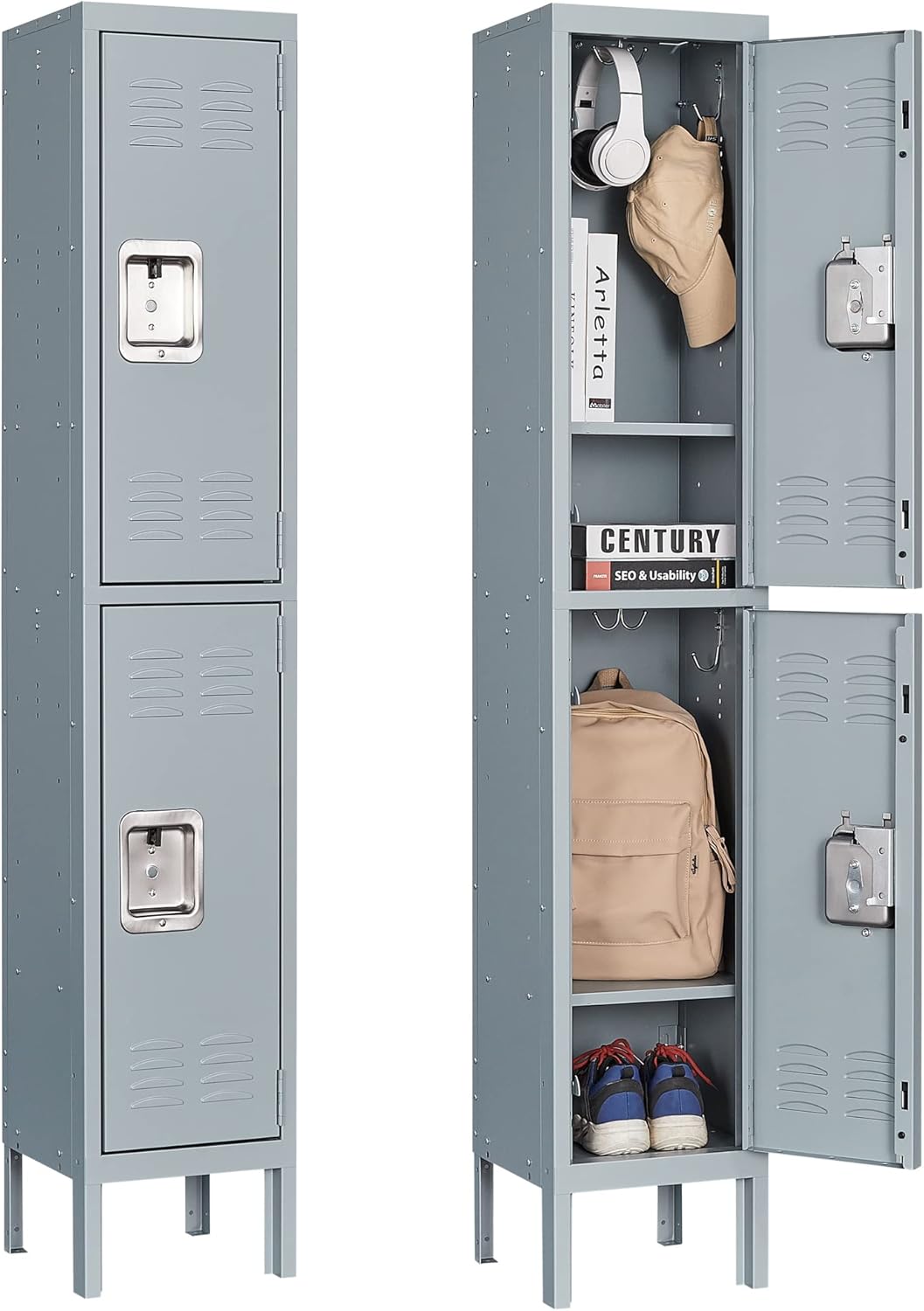 Storage Lockers with Lock Door,Metal Storage Cabinet 4 Tier for Employees, School,Gym, Home,Office(4 Door-Gray)