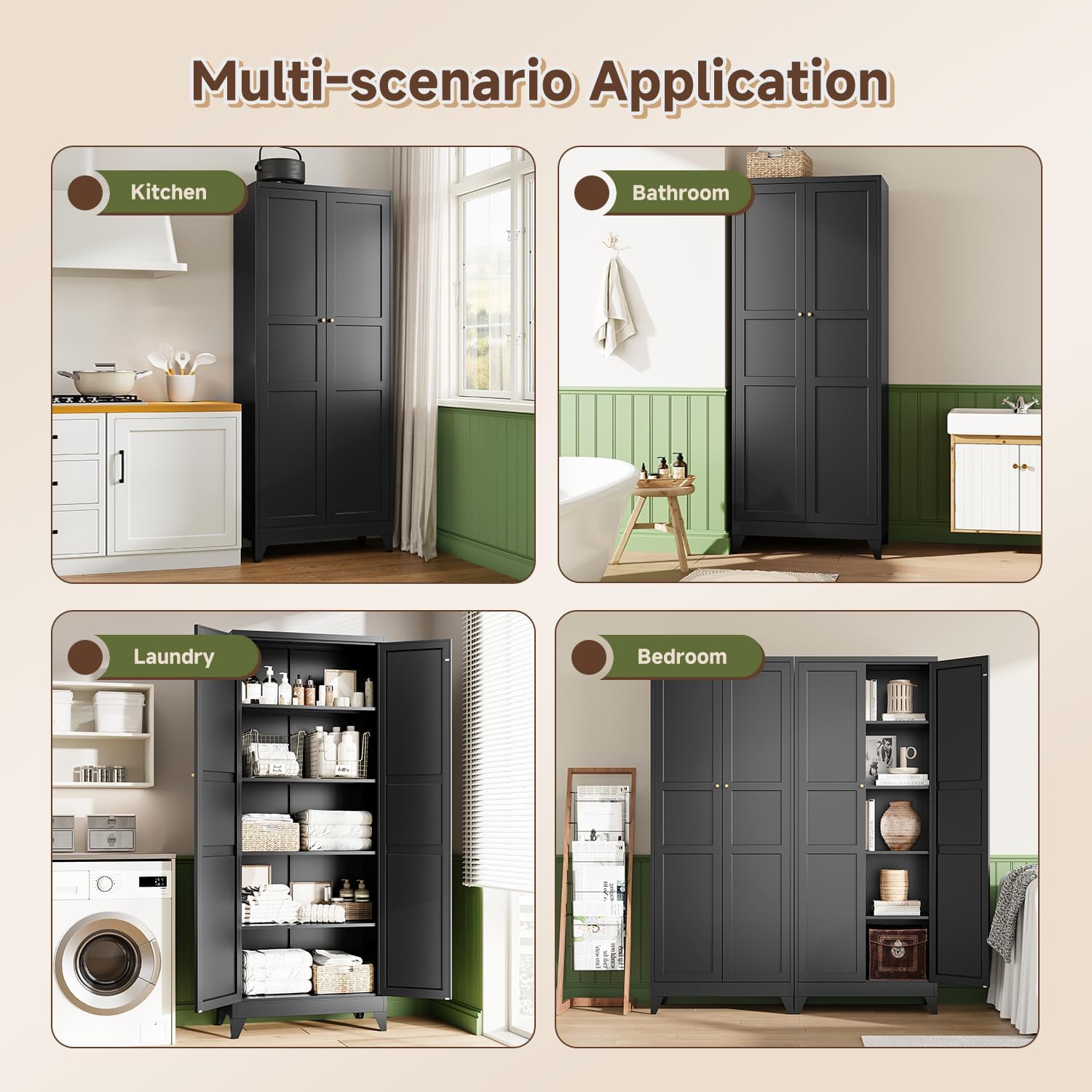 Storage Cabinet with Doors and Shelves,Small Freestanding Bathroom Floor Metal Cabinets -White