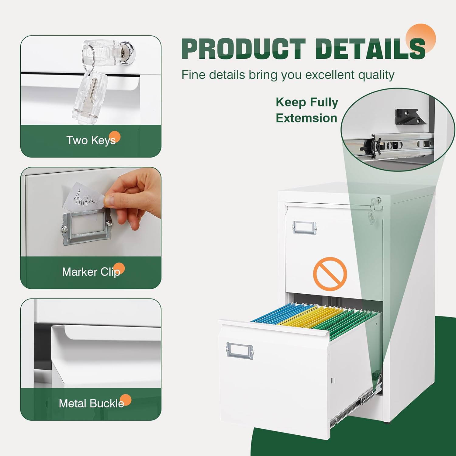 2 Drawer File Cabinet with Lock,Metal Office Small Filing Cabinets for Home Office,Storage Letter,Black-Easy Assemble