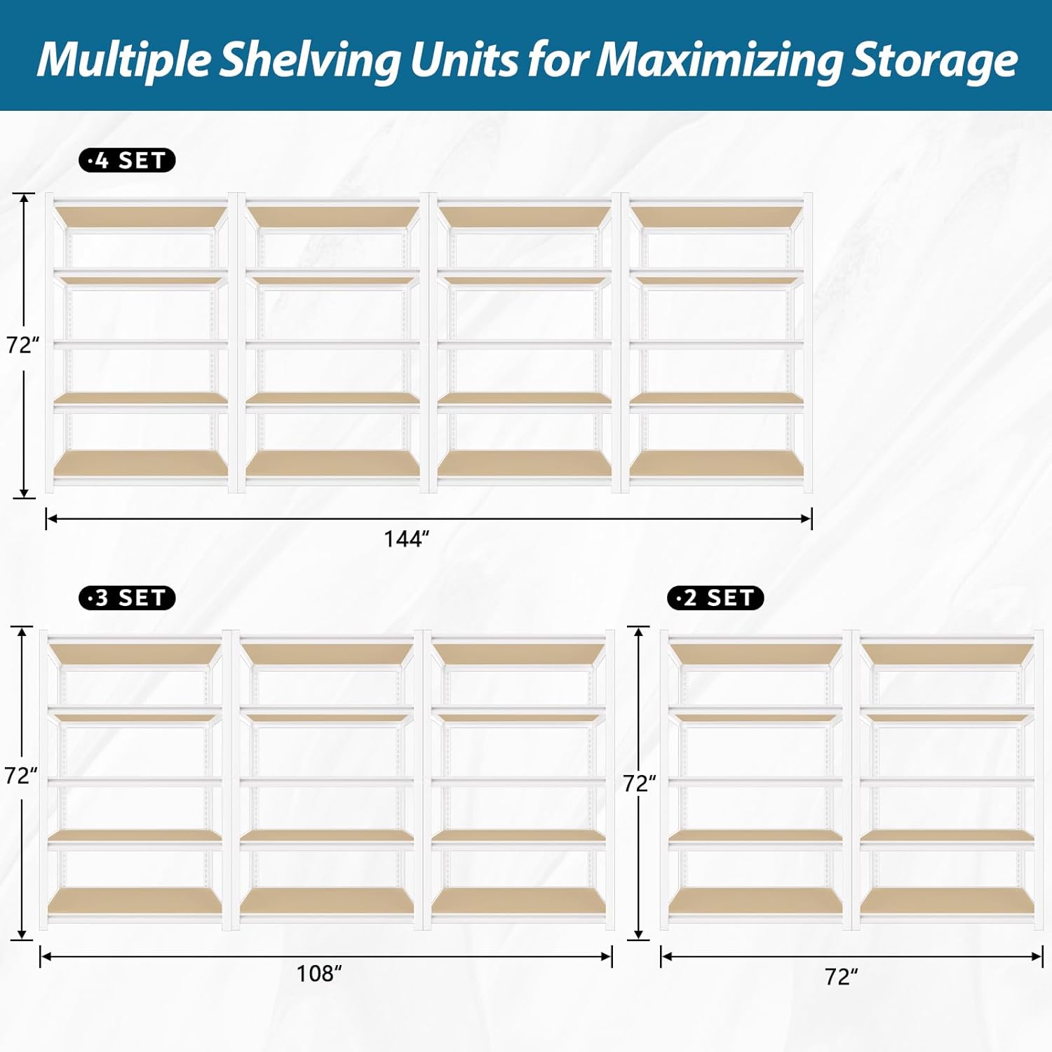 5-Tier Adjustable Metal Shelving Unit, Heavy Duty Utility Storage Rack for Kitchen, Pantry & Closet, 36"W x 16"D x 72"H, White