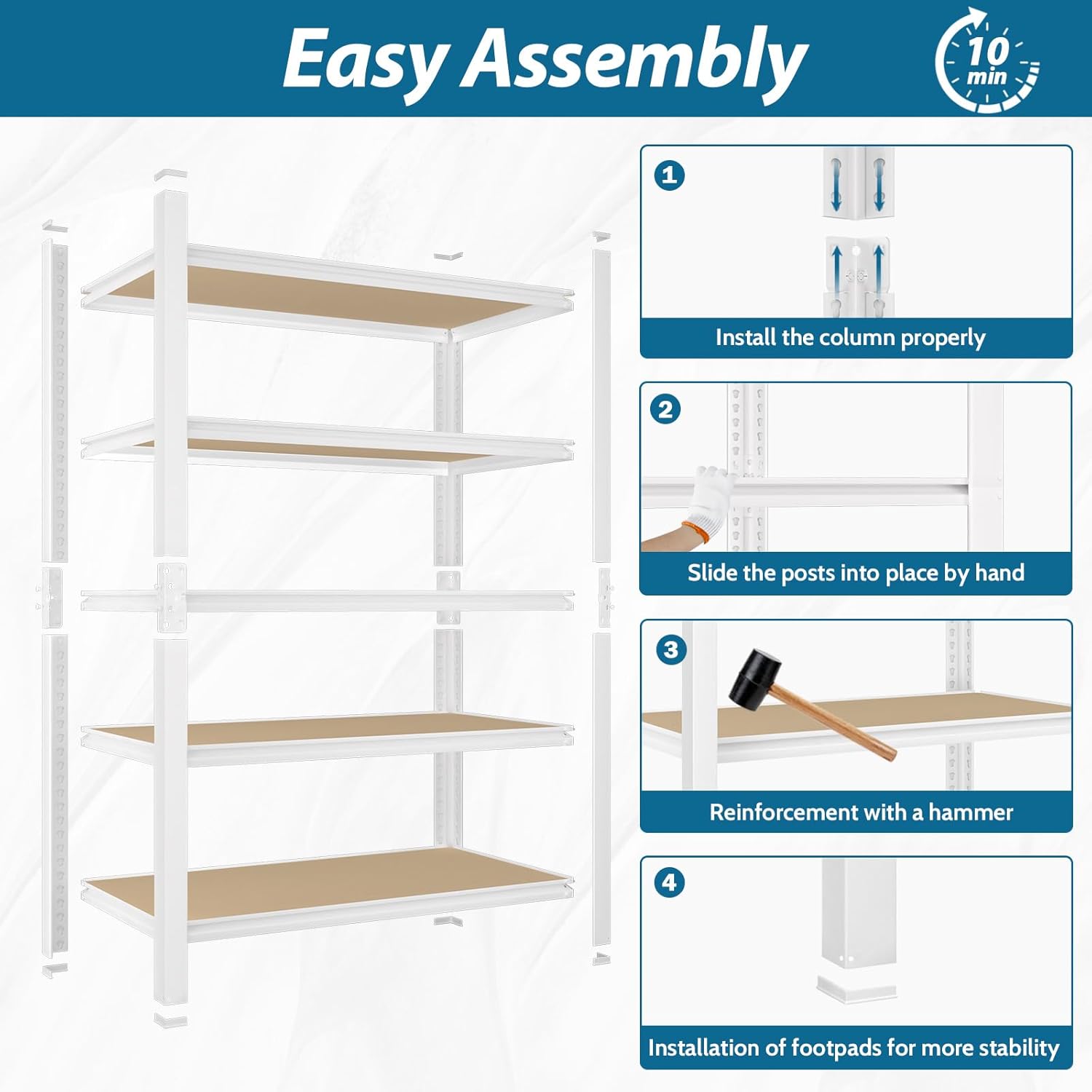 5-Tier Adjustable Metal Shelving Unit, Heavy Duty Utility Storage Rack for Kitchen, Pantry & Closet, 36"W x 16"D x 72"H, White