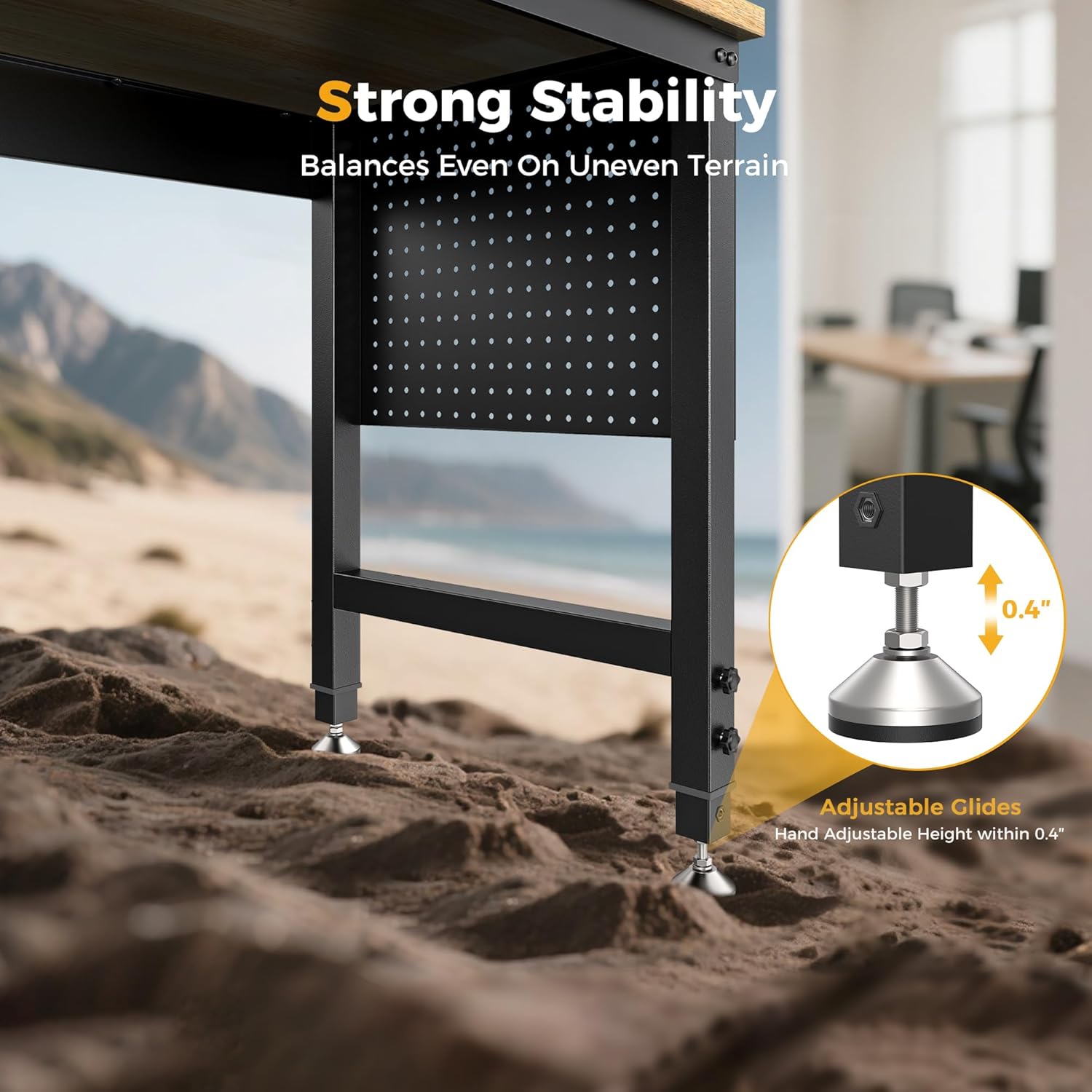 96" Adjustable Heavy Duty Workbench, 2000 lbs Load Rubberwood Work Table with Pegboard & Power Outlets for Garage, Workshop & Commercial Use