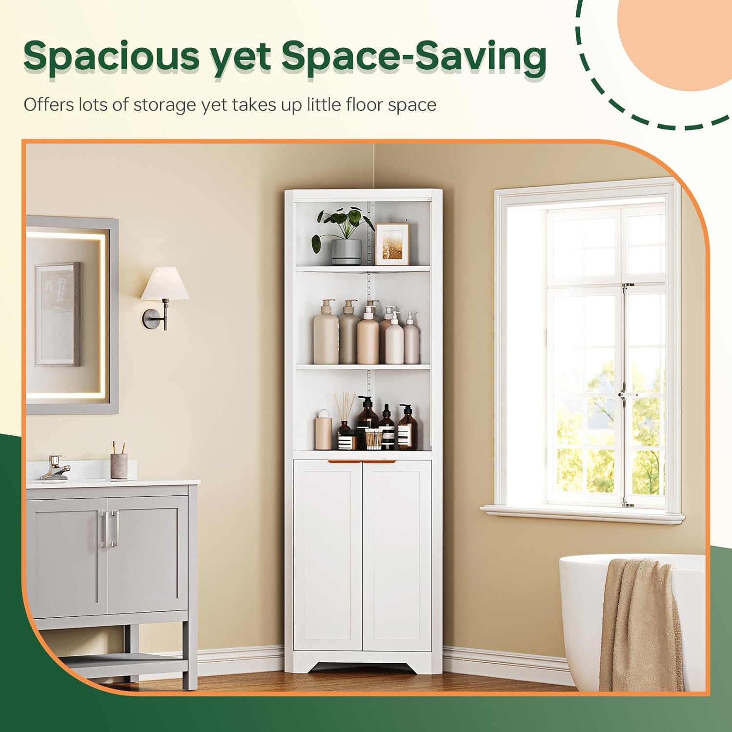 Corner Storage Cabinet with 2 Doors and 3 Shelves,Metal White Tall Corner Cabinets for Home Kitchen