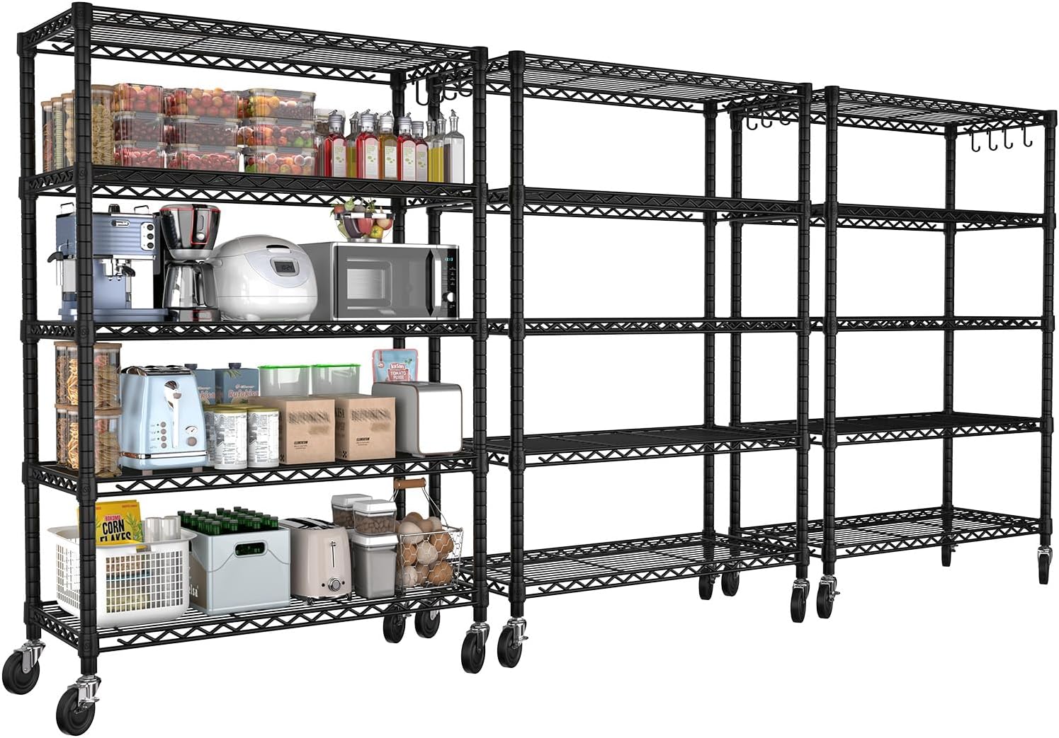 5-Tier Heavy Duty Wire Shelving with Wheels, Adjustable NSF-Certified Rolling Storage Rack for Kitchen, Garage & Laundry, 36"W x 14"D x 74"H