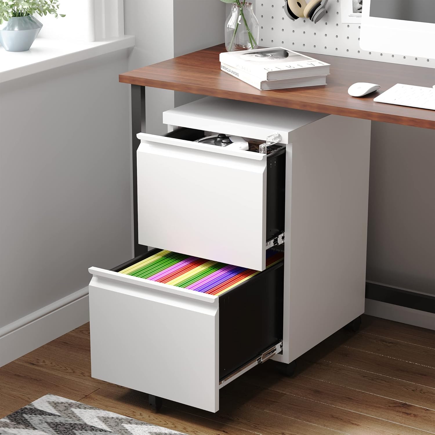 3 Drawer Mobile File Cabinet with Lock,Under Desk Metal Filing Cabinets for Home Office Organizer Letters/Legal/A4((Fully Assembled-Black)