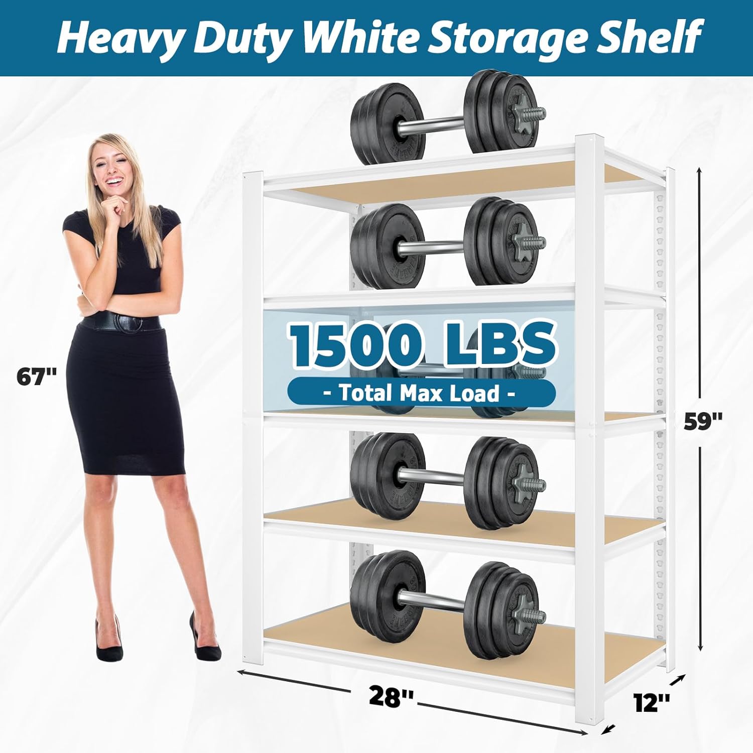 5-Tier Adjustable Metal Shelving Unit, Heavy Duty Utility Storage Rack for Kitchen, Pantry & Closet, 36"W x 16"D x 72"H, White