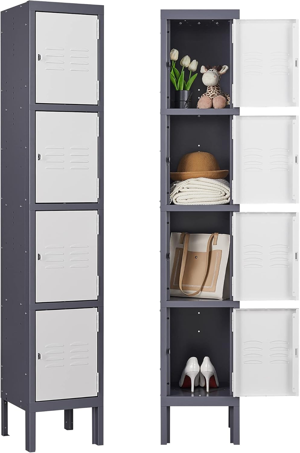 Storage Lockers with Lock Door,Metal Storage Cabinet 4 Tier for Employees, School,Gym, Home,Office(4 Door-Gray)