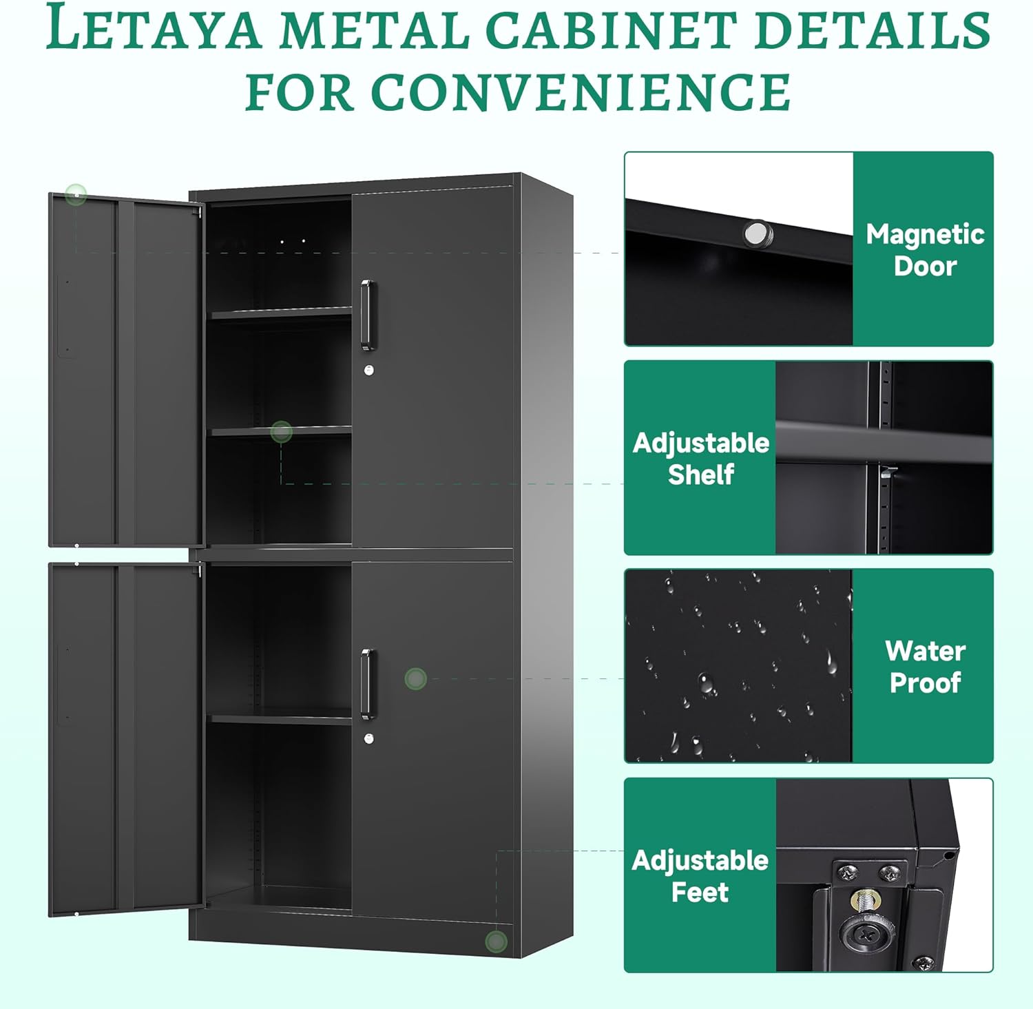 Metal Storage Cabinets with Lock, Small Locker Steel Cabinets, Adjustable Shelves 2 Doors for Home,Office, Warehouse,Garage(Black-36)