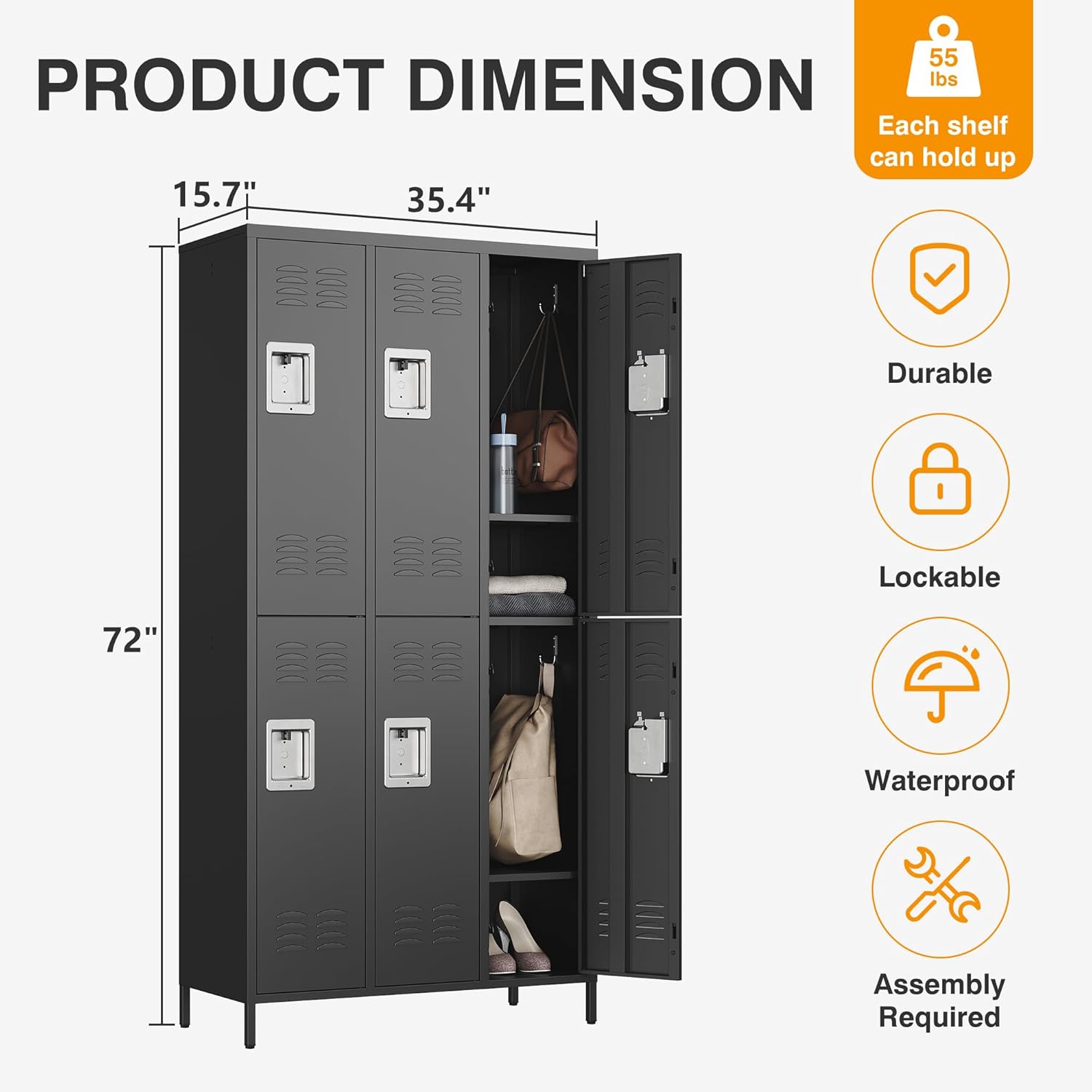 Metal Lockers for Employees-6 Door Storage Locker with Shelves and Lockable Steel Cabinet for School,Gym,Office,Staff (Gray, 6 Door)