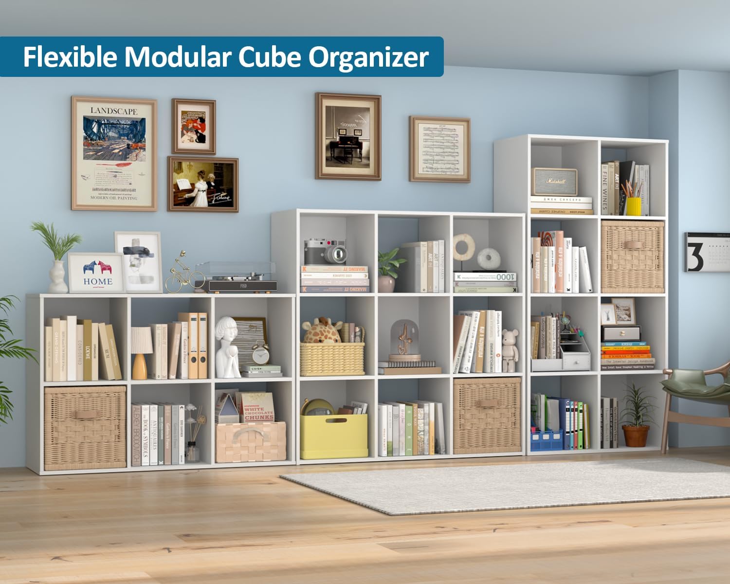 Stackable 6-Cube Storage Organizer, Wooden Open Cubby Shelf for Closet, Bedroom & Toy Storage, White