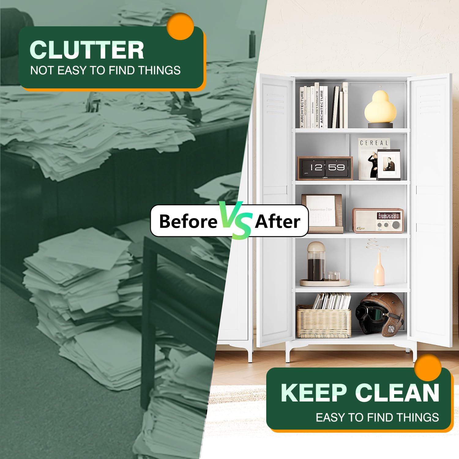 Storage Cabinet with Doors and Shelves,Small Freestanding Bathroom Floor Metal Cabinets -White