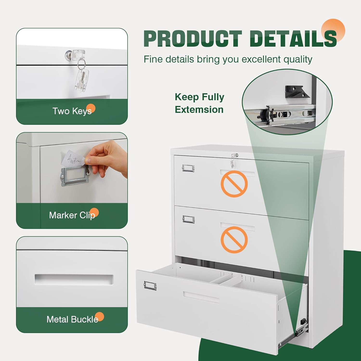 Metal Lateral File Cabinets with Lock,2 Drawer Steel Wide Filing Organization Storage Cabinets,Home Office Furniture for Hanging Files Letter/Legal/F4/A4 Size (Blcak-2 Drawer)