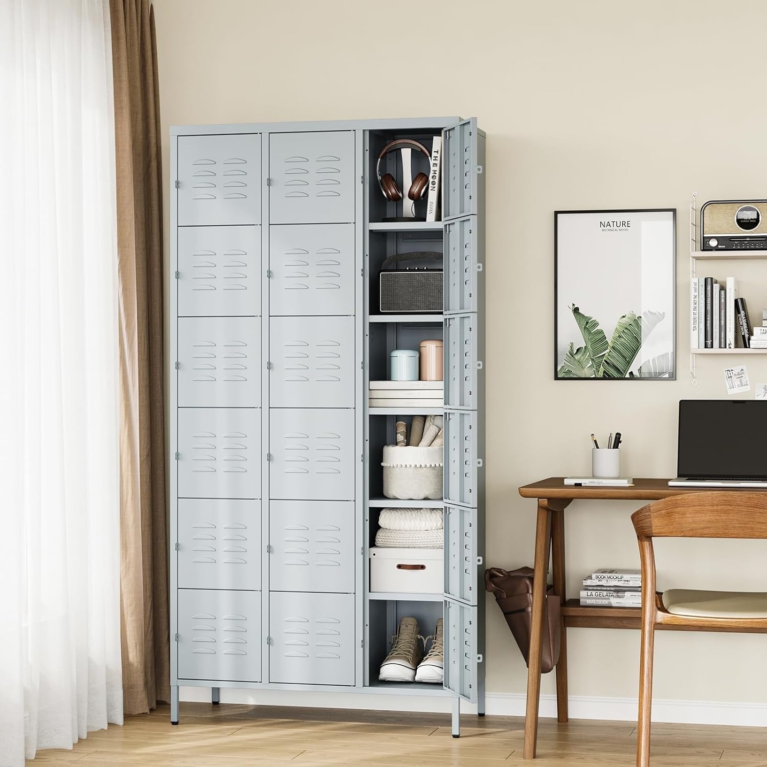 Metal Lockers for Employees-6 Door Storage Locker with Shelves and Lockable Steel Cabinet for School,Gym,Office,Staff (Gray, 6 Door)