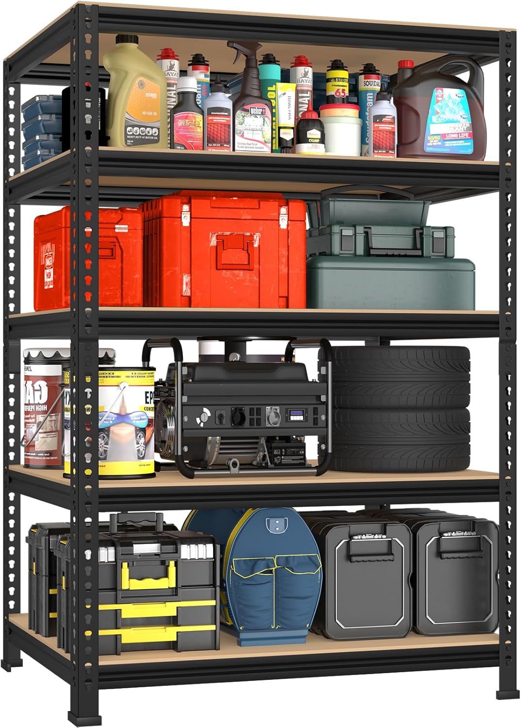 5-Tier Heavy Duty Metal Storage Shelves, Adjustable Utility Rack for Garage, Pantry & Closet, 28"W x 12"D x 59"H, Black