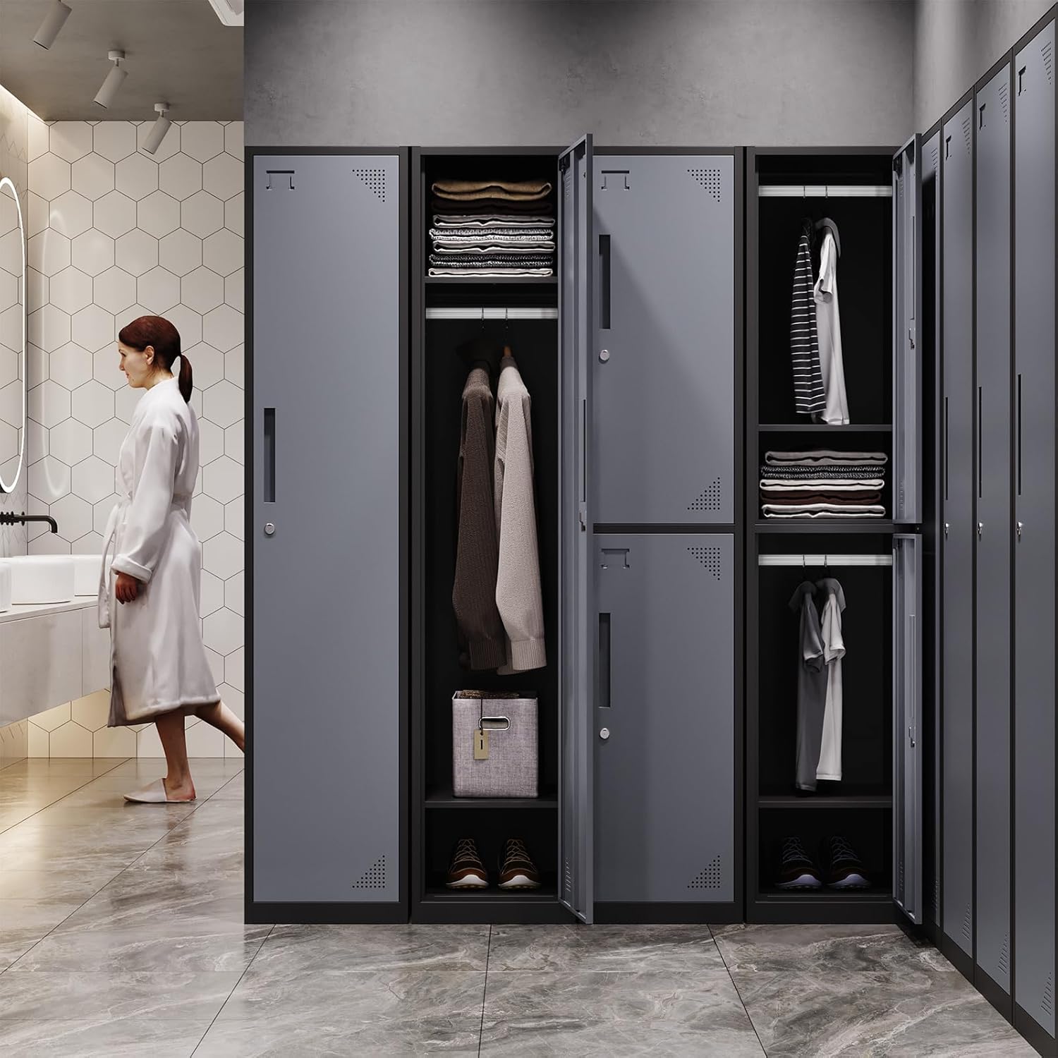 Metal Lockers for Employees,71" Steel Storage Cabinet with 6 Door Lockable for Office Staff,Home,Gym,School (Grey White)