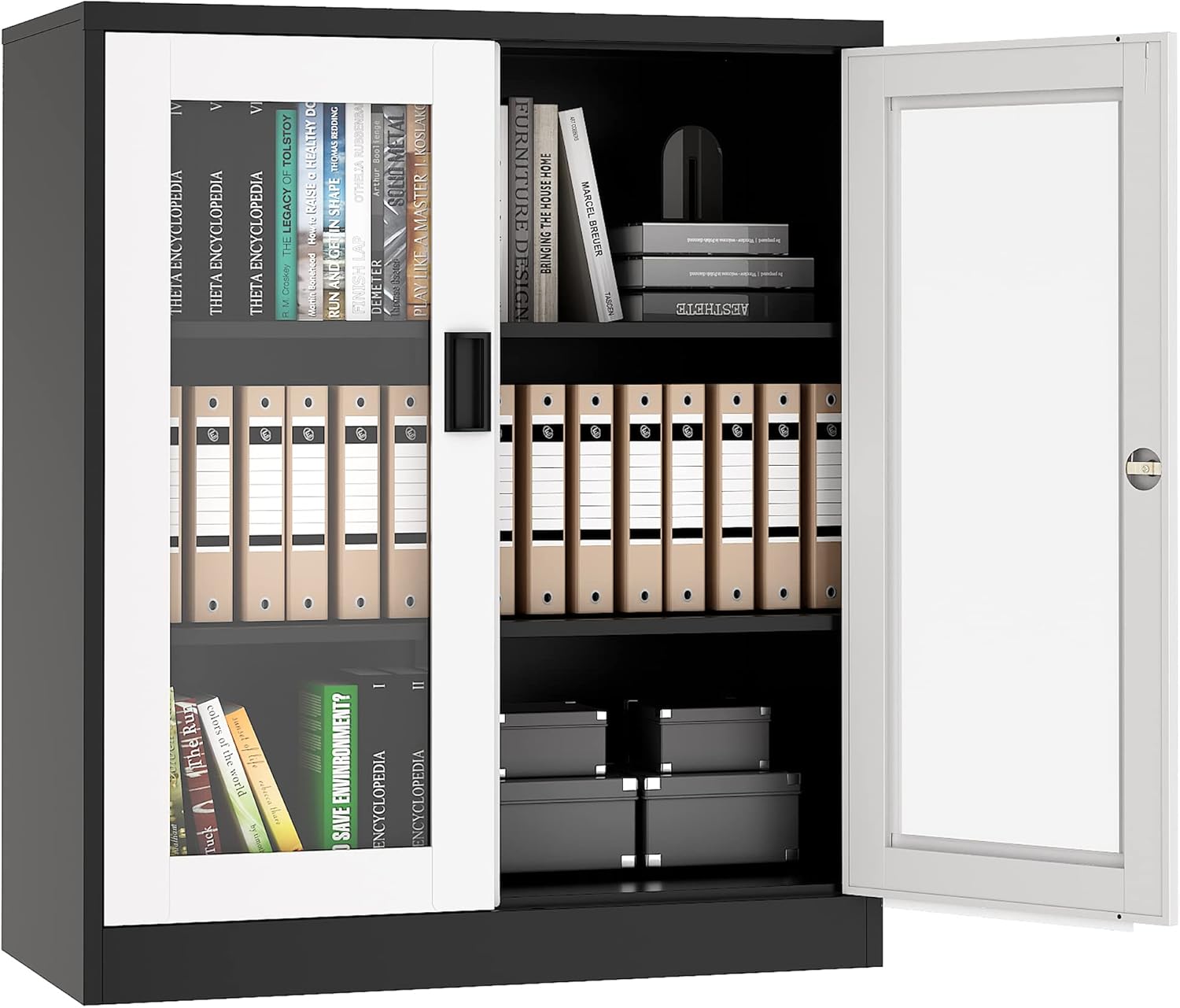 Storage Cabinet with Doors and Shelves,71" Steel Locker Acrylic Glass Door with Lock, for School Home Office