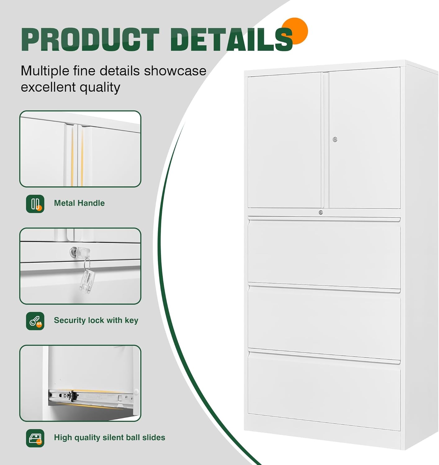 Metal Storage Cabinets for Home Office,File Cabinet-2 Drawers with Lock and Adjustable Shelves-Hang Legal/Letter/A4/F4 Size Filing-White