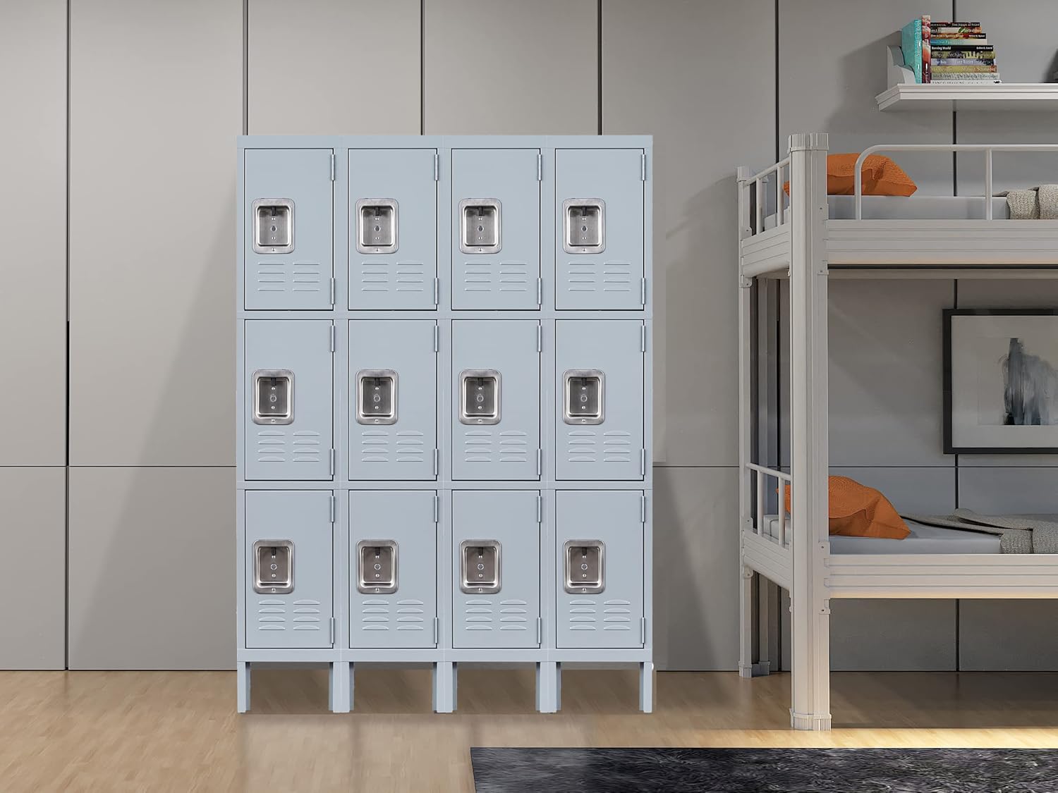 Storage Lockers with Lock Door,Metal Storage Cabinet 4 Tier for Employees, School,Gym, Home,Office(4 Door-Gray)