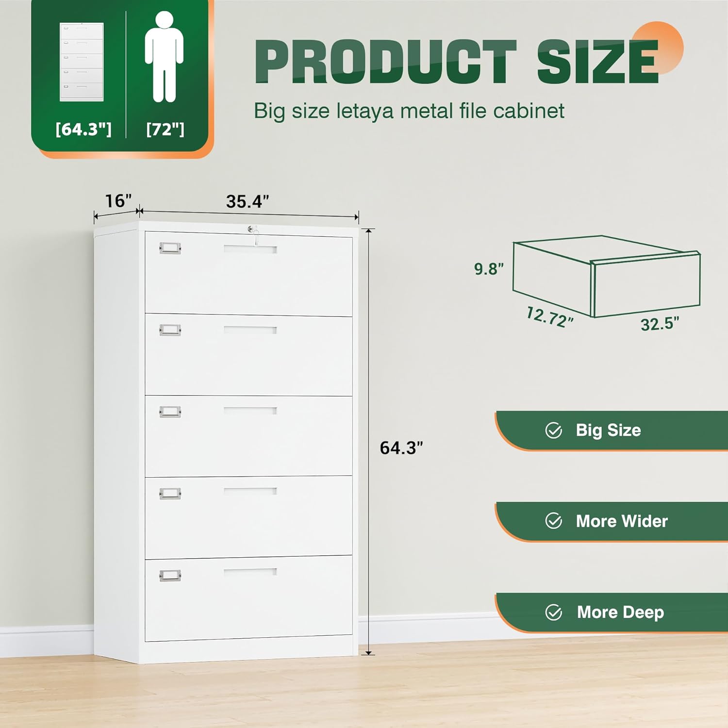 Metal Lateral File Cabinets with Lock,2 Drawer Steel Wide Filing Organization Storage Cabinets,Home Office Furniture for Hanging Files Letter/Legal/F4/A4 Size (Blcak-2 Drawer)