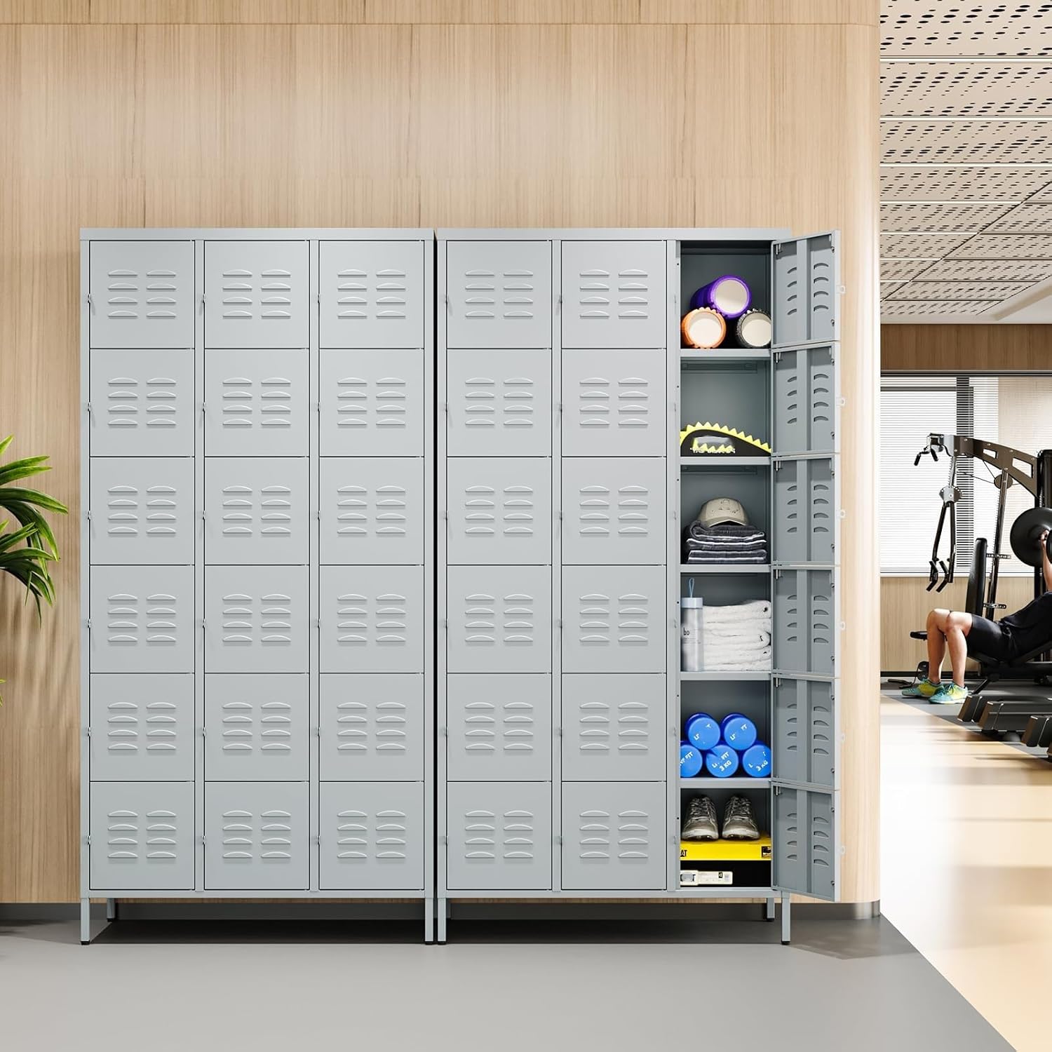 Metal Lockers for Employees-6 Door Storage Locker with Shelves and Lockable Steel Cabinet for School,Gym,Office,Staff (Gray, 6 Door)