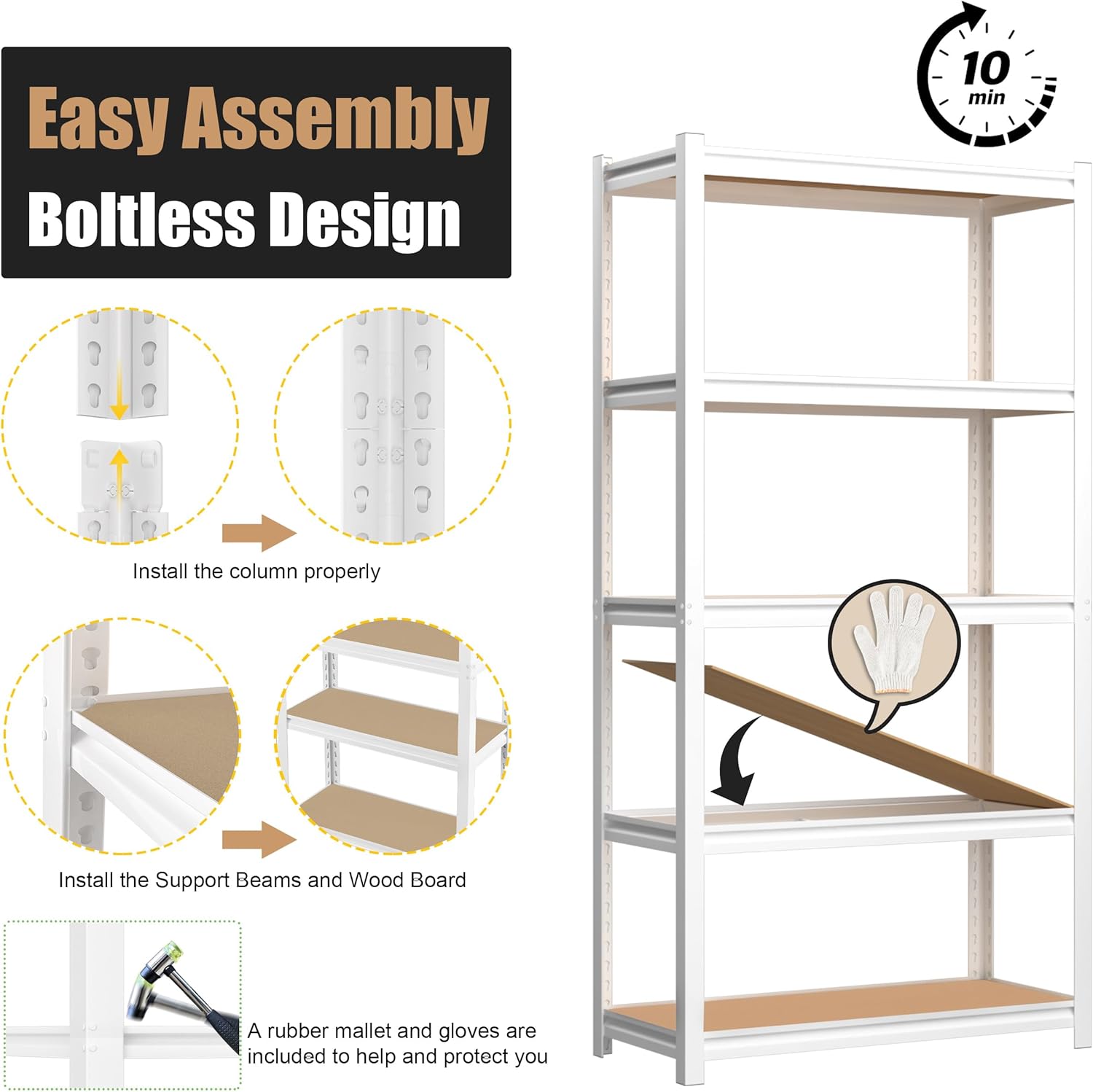 5-Tier Adjustable Bookshelf, Modern Open Storage Shelf for Living Room, Bedroom & Office, 27.6"W x 11.8"D x 59.8"H, White
