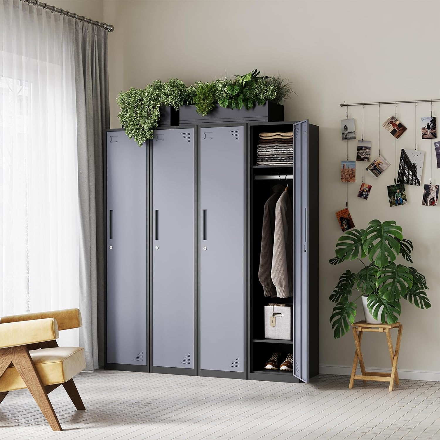 Metal Lockers for Employees,71" Steel Storage Cabinet with 6 Door Lockable for Office Staff,Home,Gym,School (Grey White)