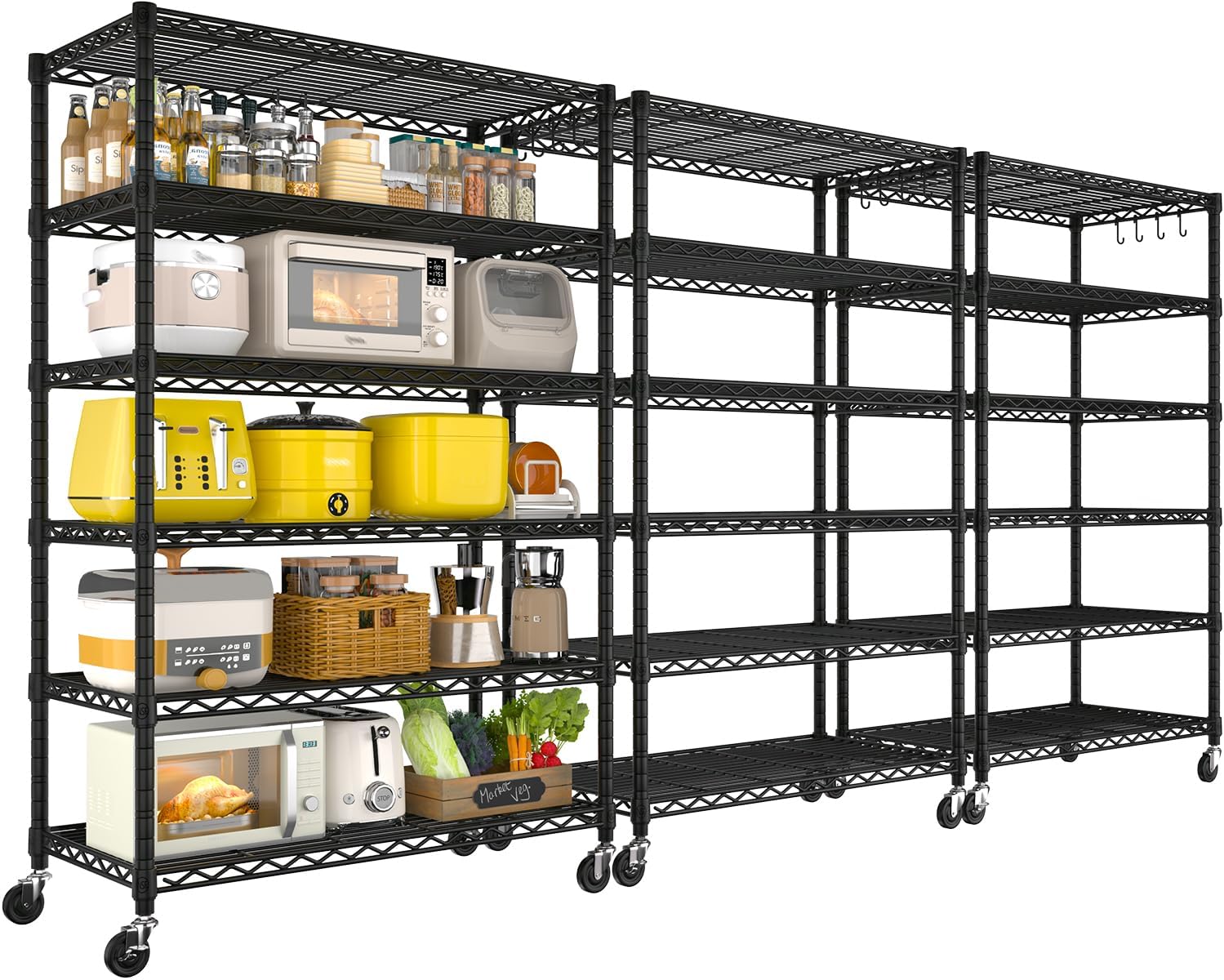 6-Tier Heavy Duty Wire Shelving with Wheels, Adjustable NSF-Certified Steel Storage Rack for Kitchen, Garage & Laundry, 36"W x 16"D x 79"H