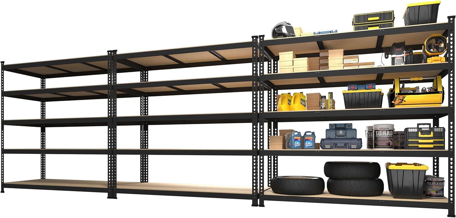 5-Tier Heavy Duty Metal Storage Shelves, Adjustable Utility Rack for Garage, Pantry & Closet, 28"W x 12"D x 59"H, Black